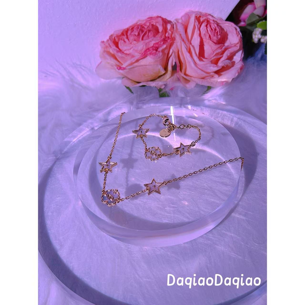 铜合金合成锆石项链 金色时尚甜美星星花朵项链套装 WW103