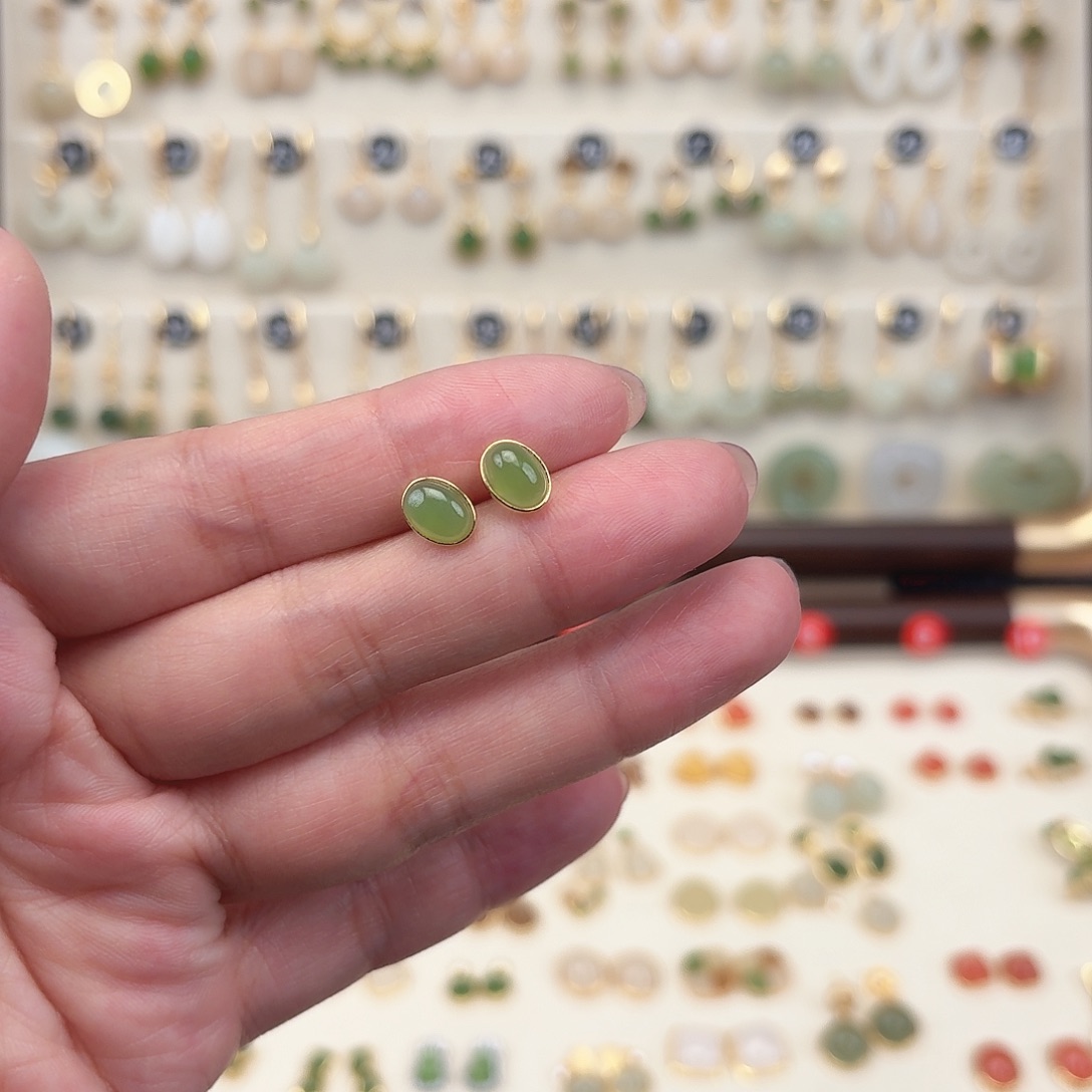 银S925镶嵌和田玉耳饰