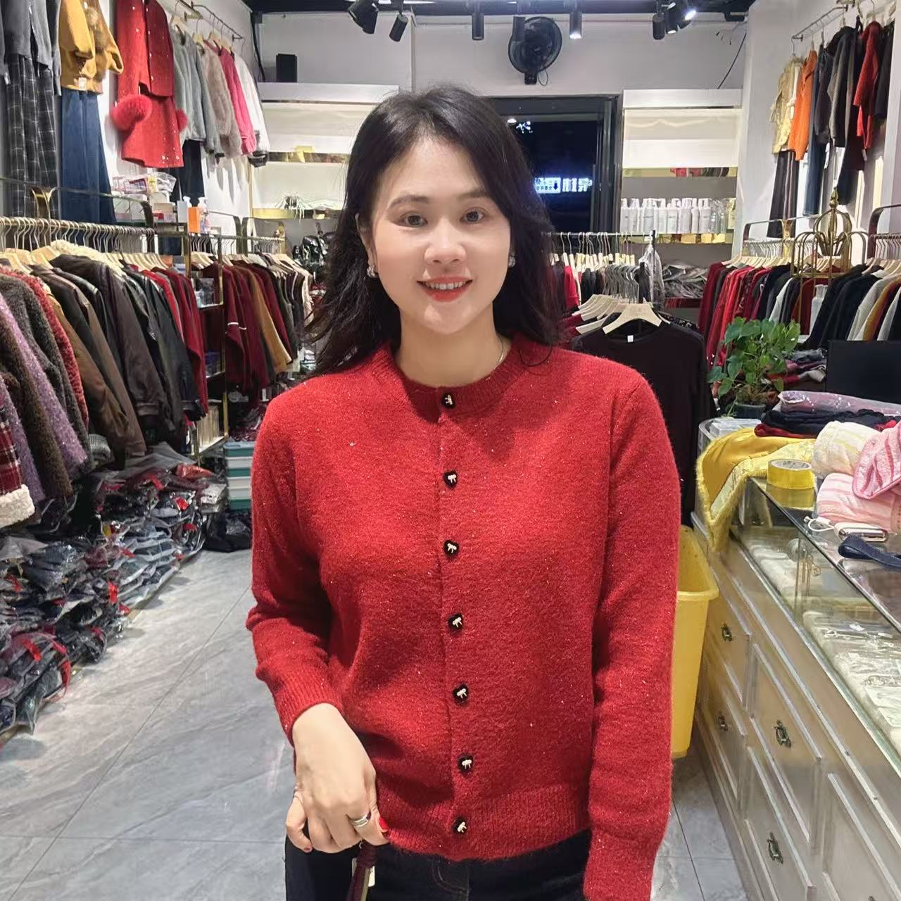 40-2025小香风开衫毛衣55长