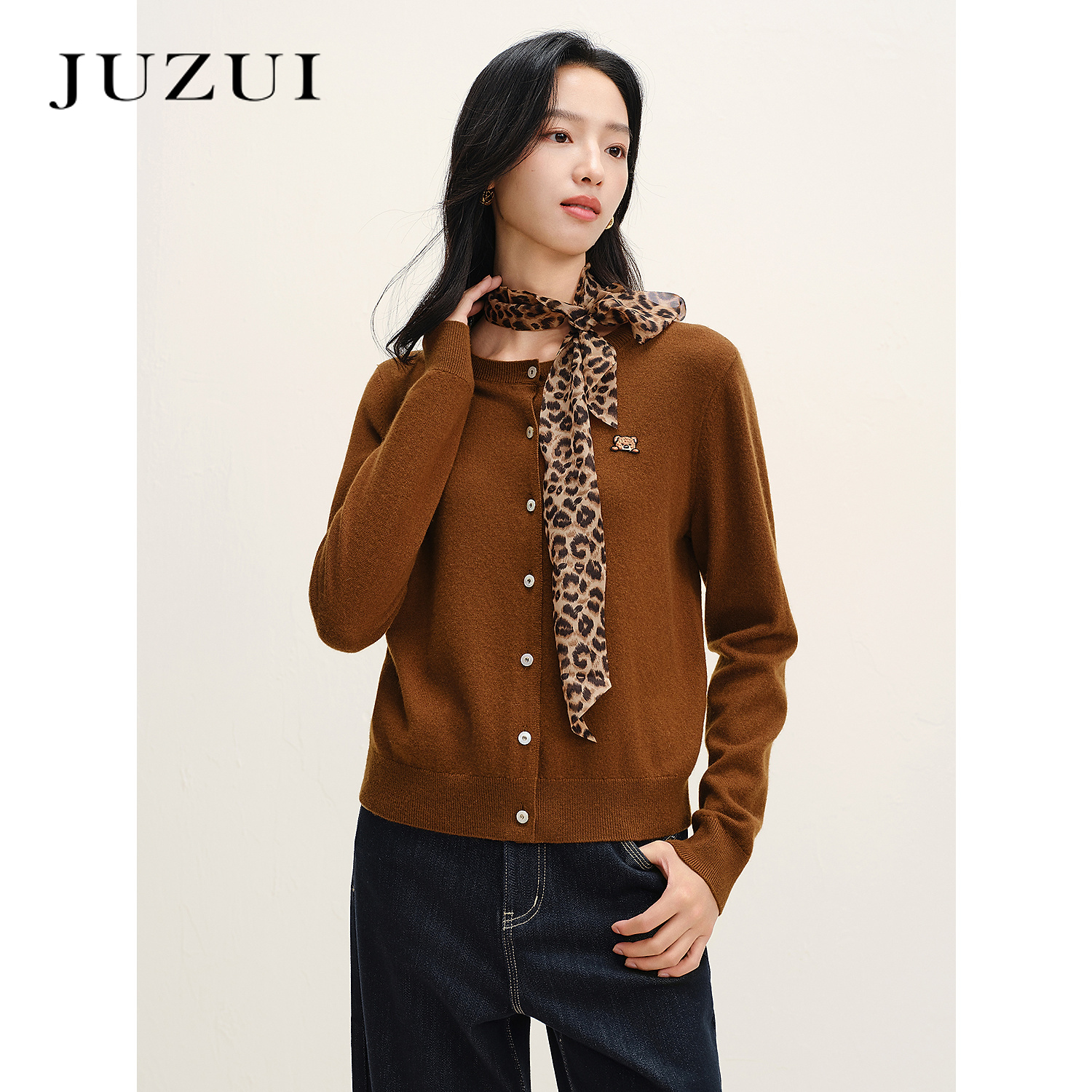 商场同款JZ玖姿Miu系小熊羊毛针织开衫女2024冬季新款JWED30616