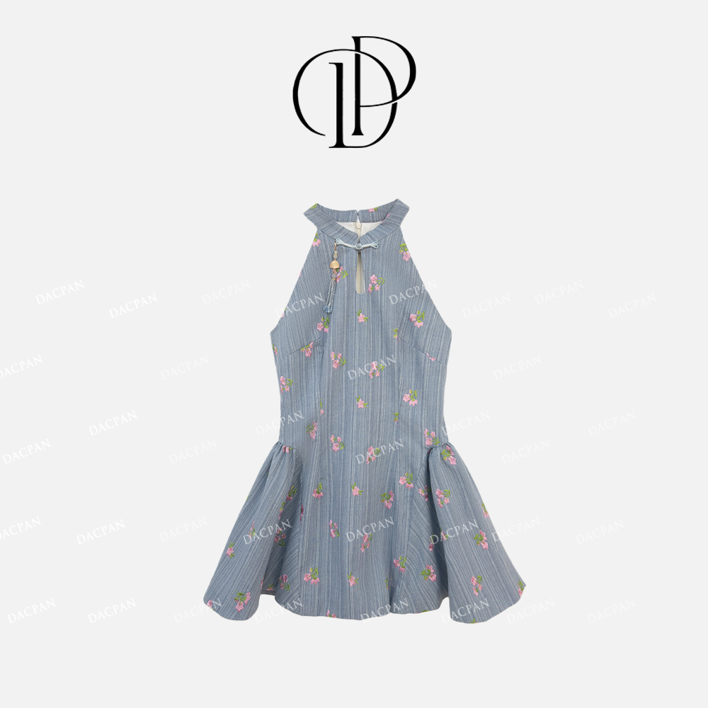 DACPAN-“玫瑰庄园”刺绣花朵盘扣连衣裙 2025/盼·PP 7362