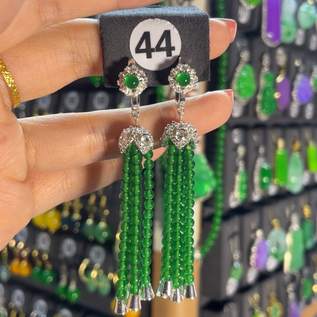 翡翠银S925镶嵌耳饰44