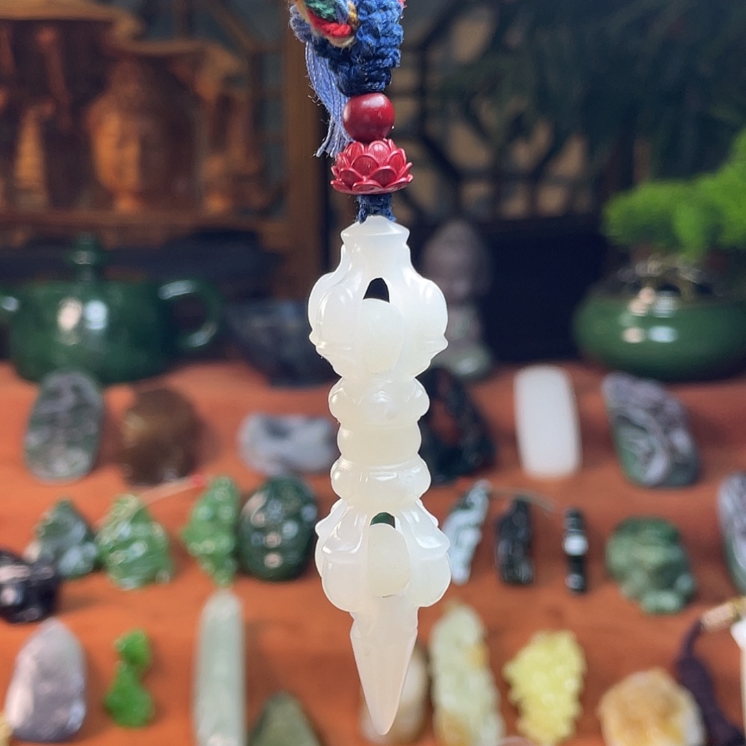 和田玉未镶嵌挂件青海老料油润设计款金刚杵