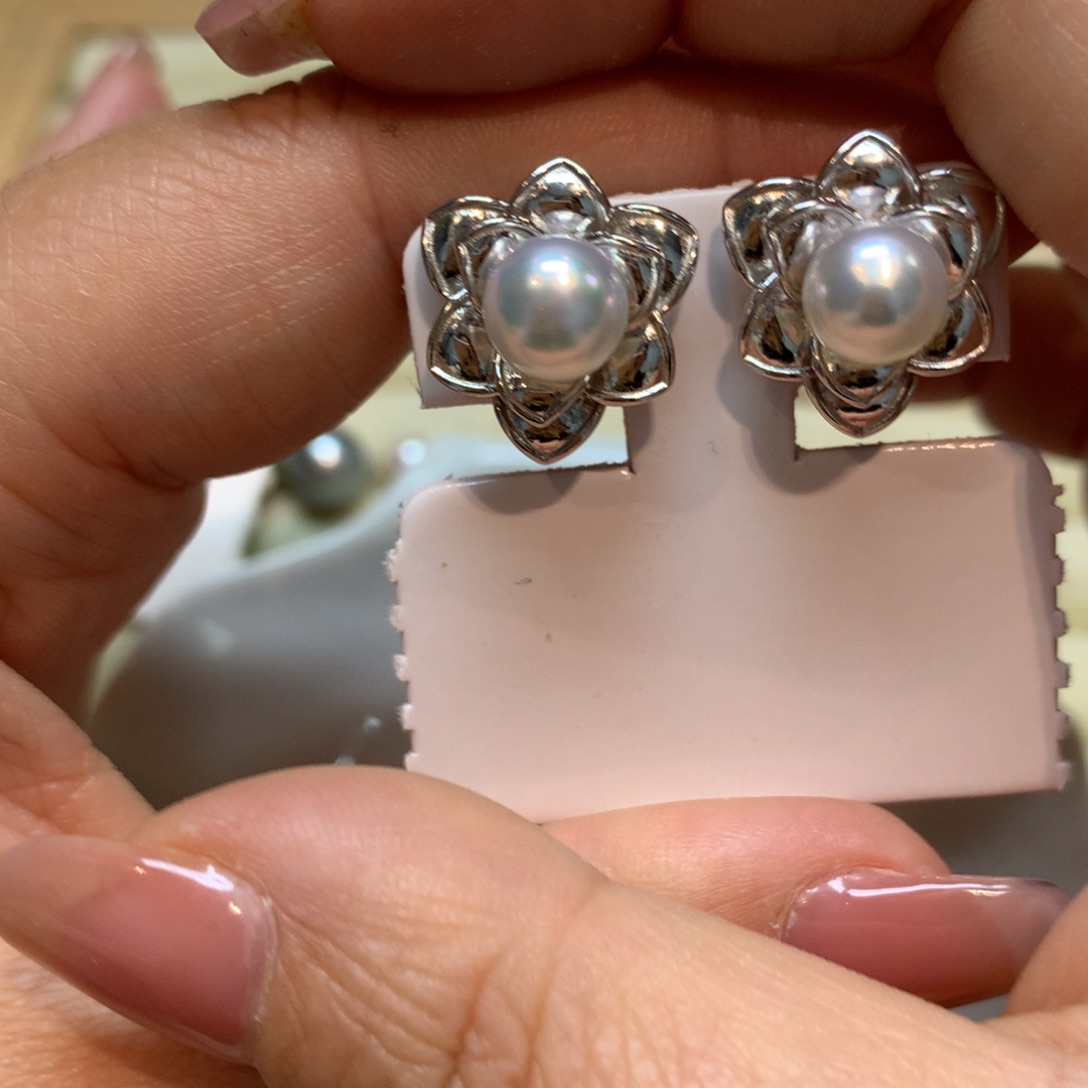 海水珍珠耳饰银S925镶嵌