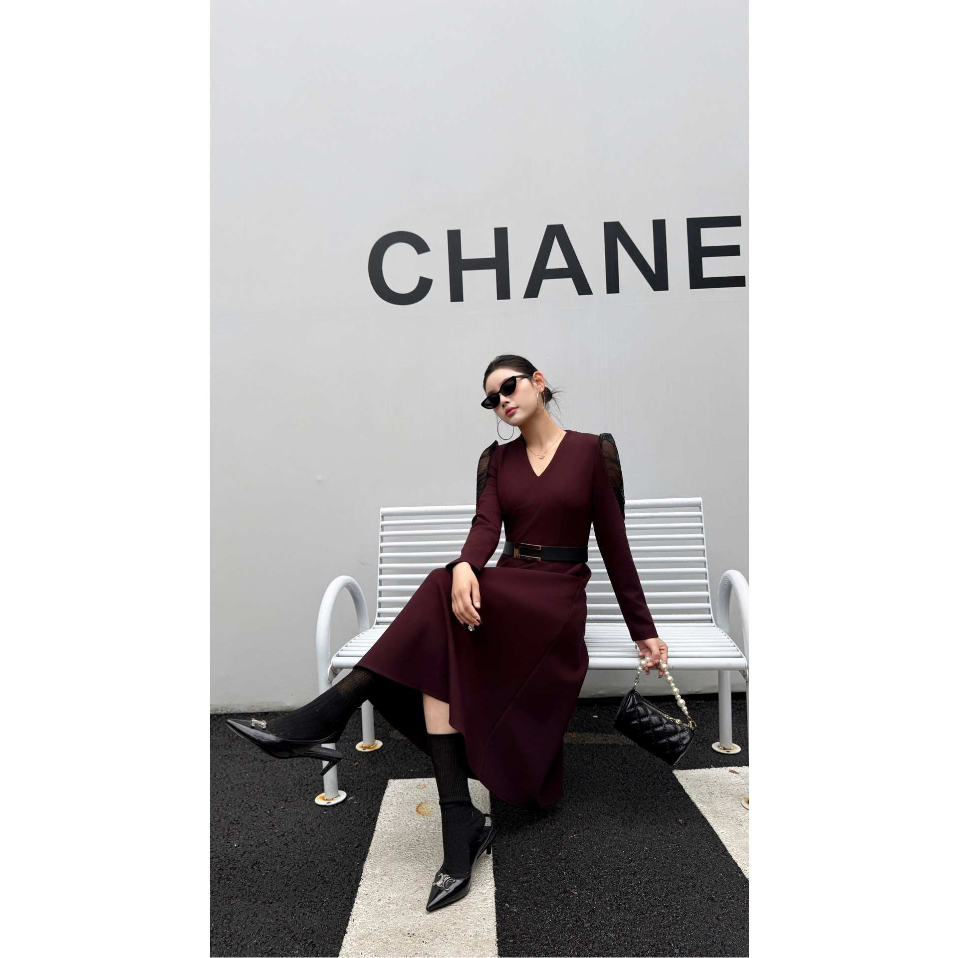 15092秋新款时尚连衣裙女高级感气质名媛小香风长袖纯色百搭长裙