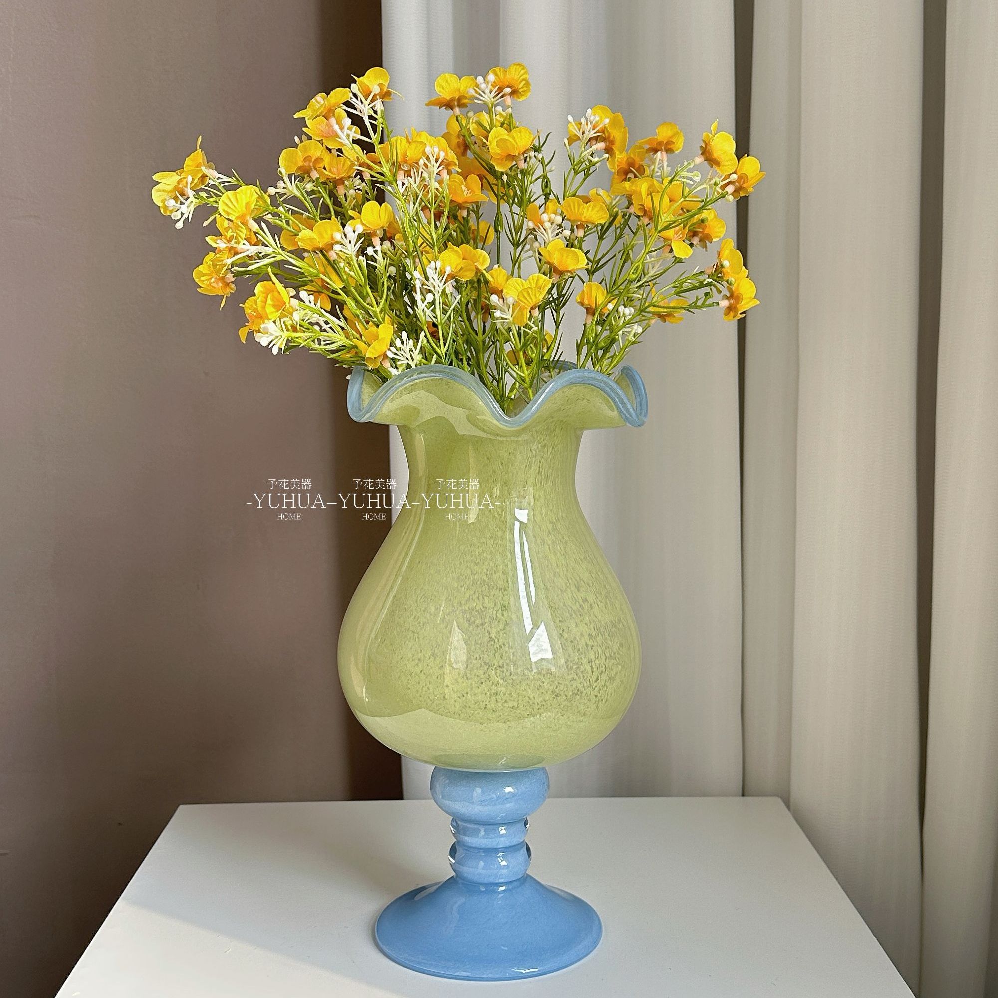 予花法式中古奶油风琉璃花瓶客厅书房玄关水培插花装饰摆件花器