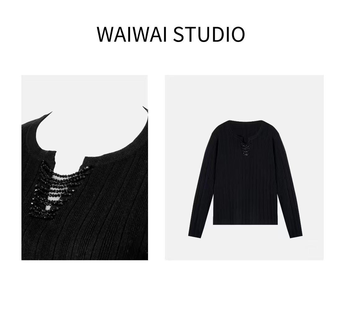 【珍妮的旅途】显瘦格雷系芭蕾风V领弹力针织衫 25SL004