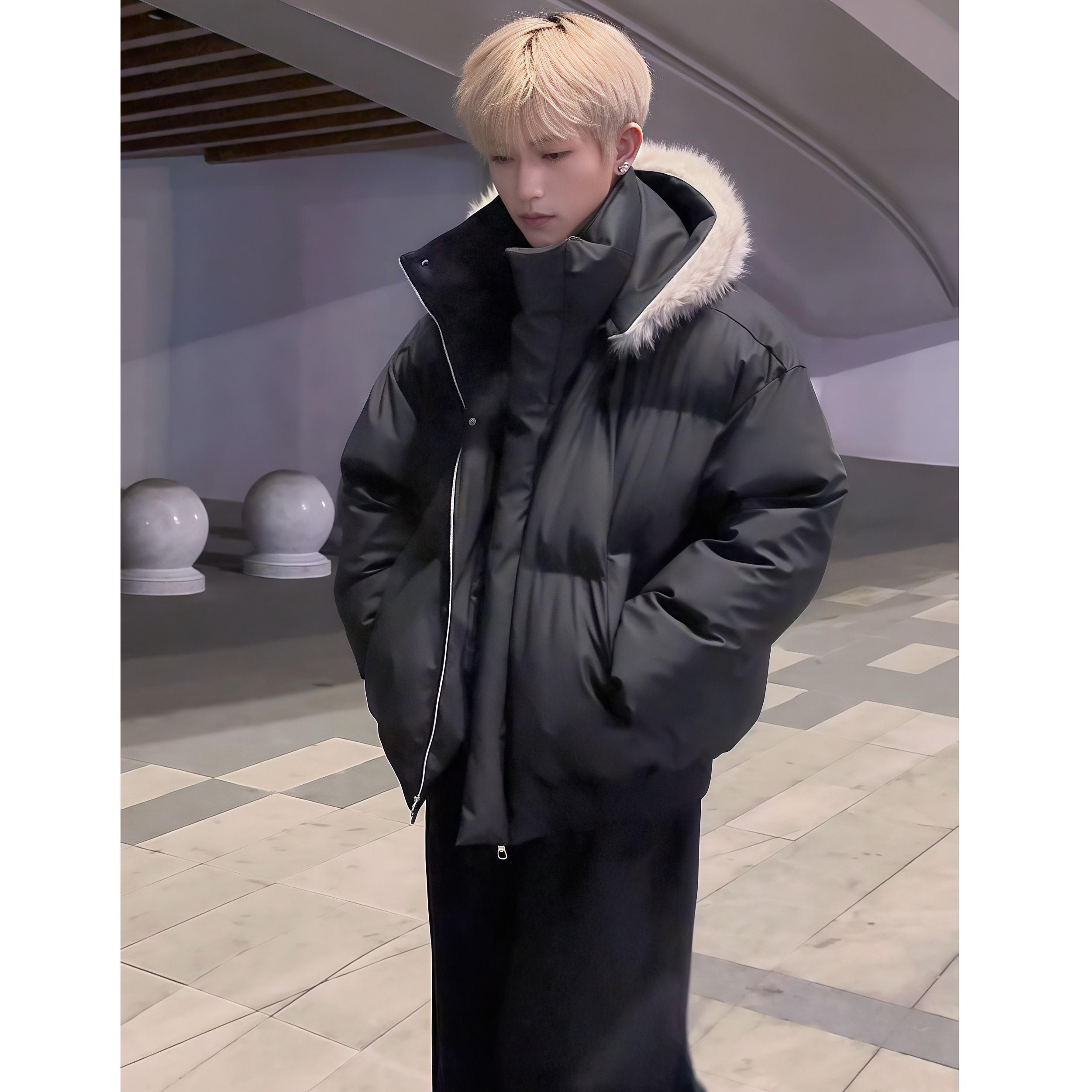 可拆卸连帽PU皮棉服男士冬季保暖加厚面包服短款宽松棉衣防寒防风