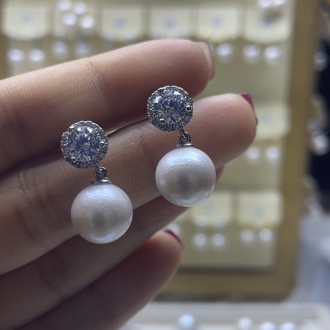 淡水珍珠耳饰银S925镶嵌