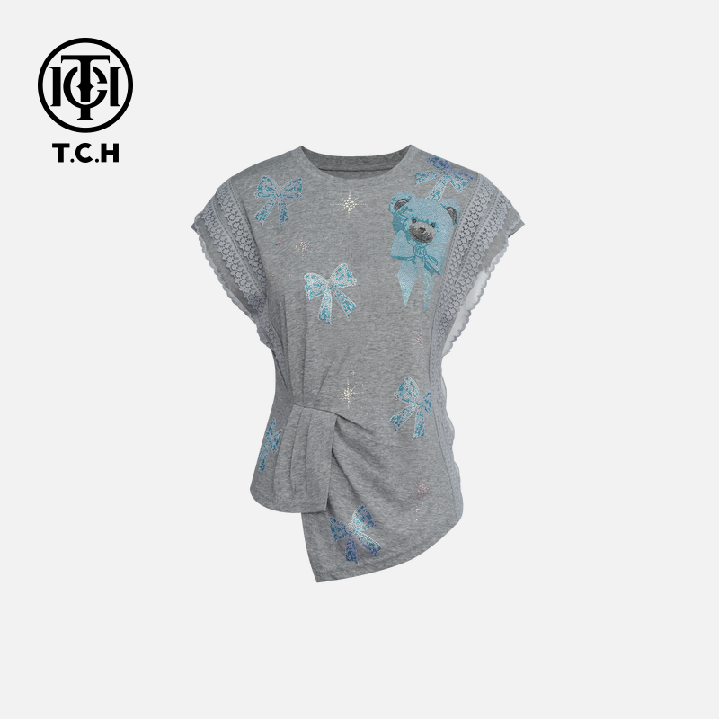 TCH烫钻工艺时尚休闲百搭舒适气质T恤女T75B10E5046轻奢tch