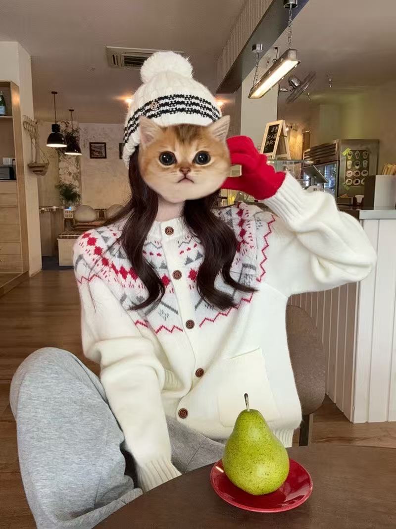 宽松慵懒复古提花费尔岛圆领针织开衫女2025春秋宽松软糯百搭毛衣