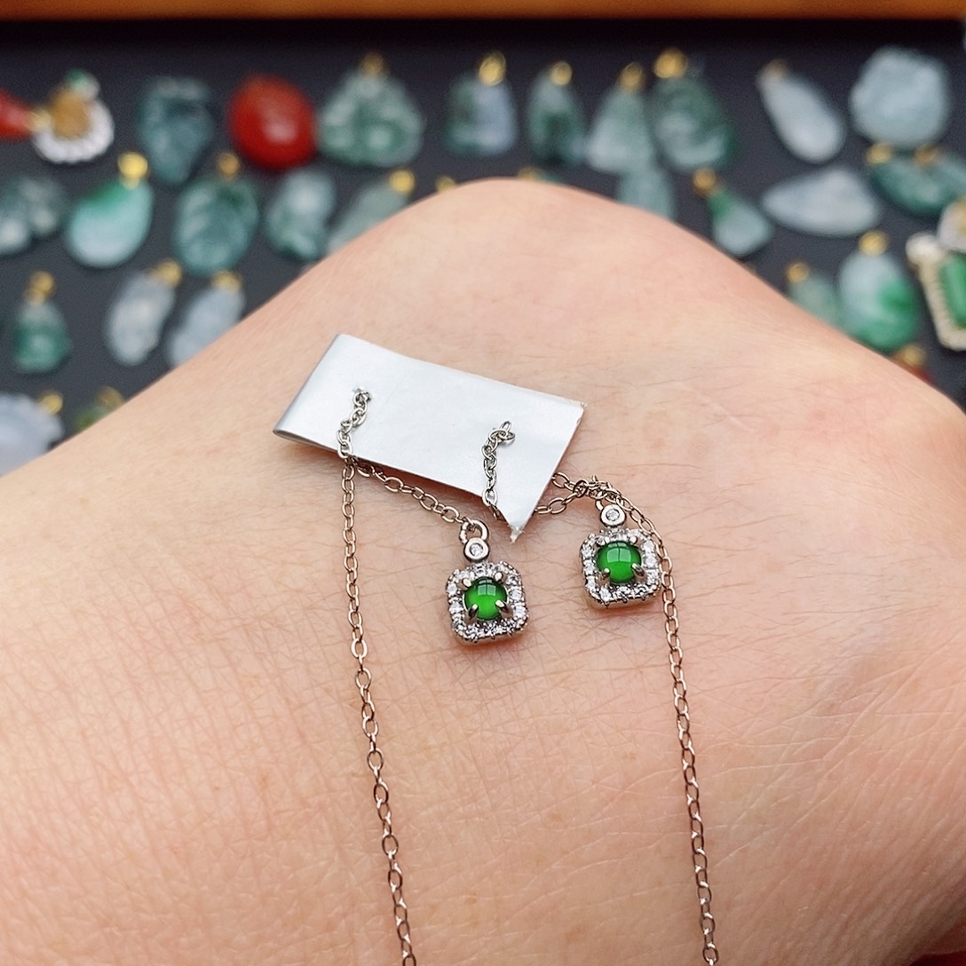 翡翠耳饰银S925镶嵌耳坠