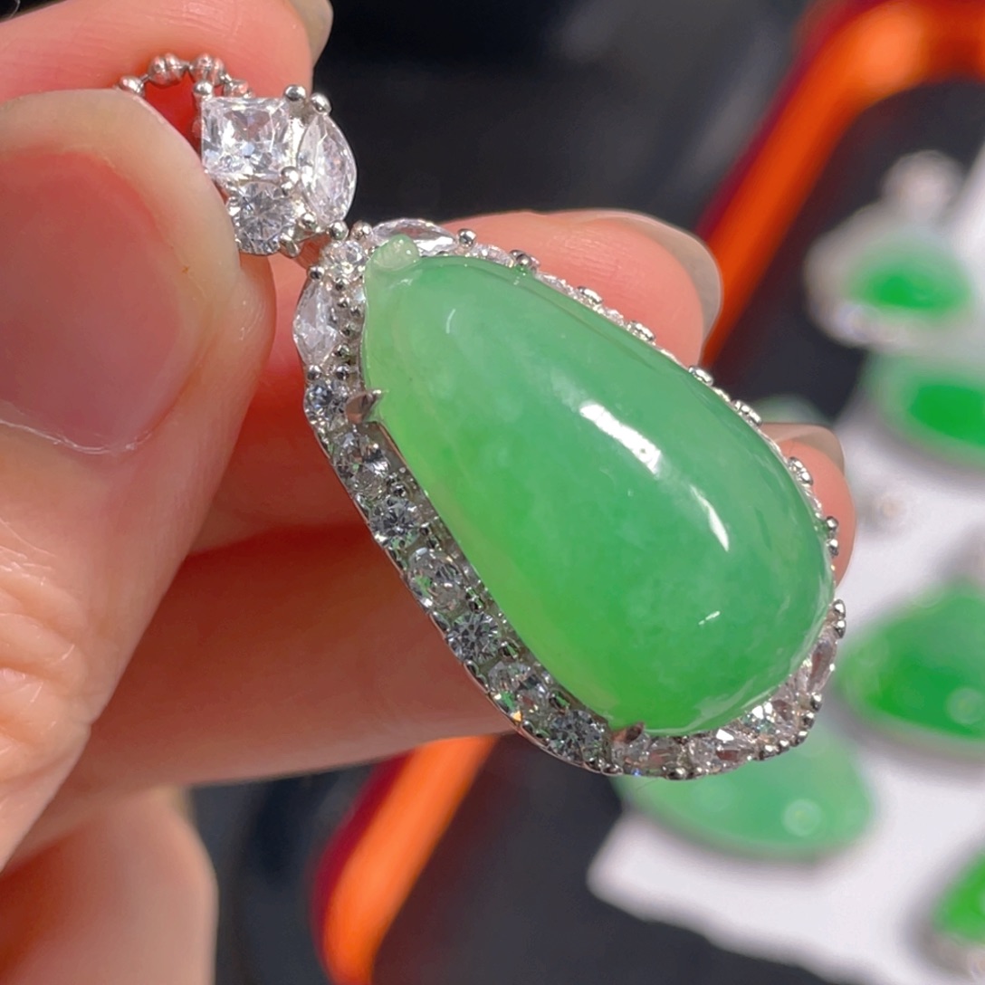 翡翠银S925镶嵌吊坠(不含链)