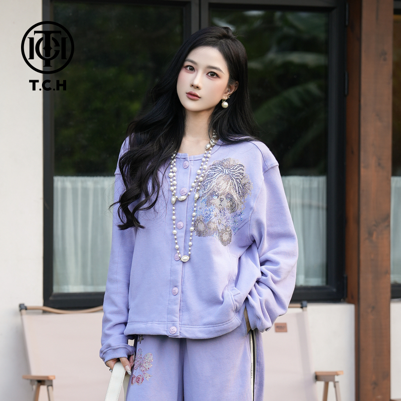 TCH私服烫钻工艺新时尚淑女百搭新潮流卫衣女T75C11E1006轻奢tch
