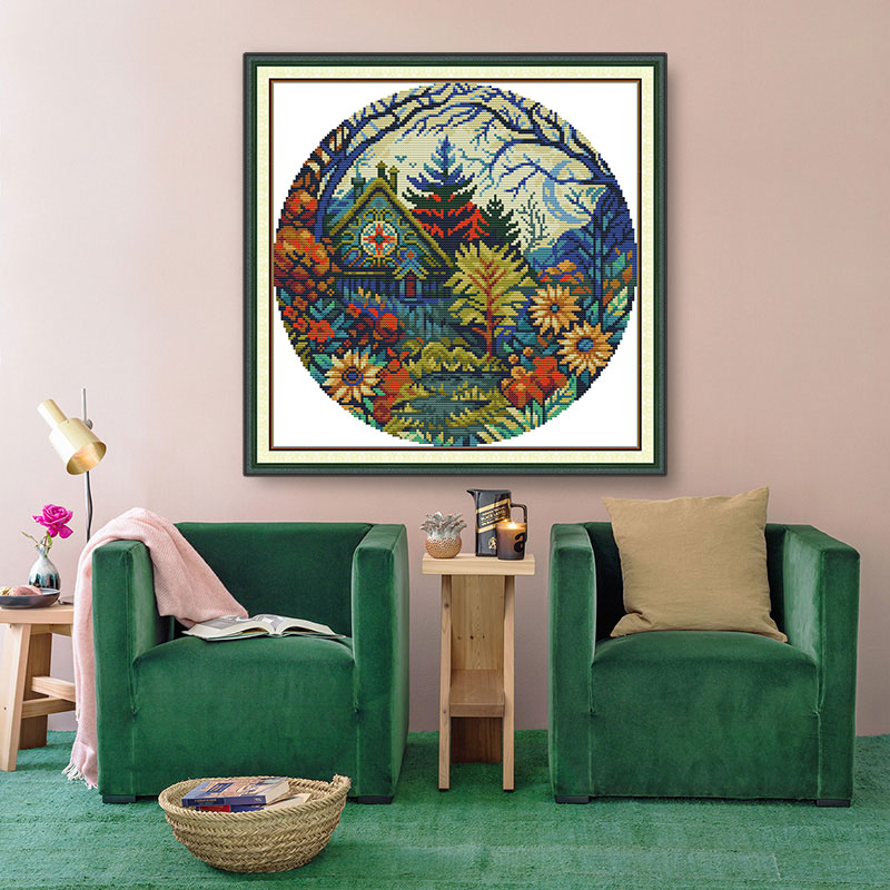2025新款十字绣NKF线绣圆形风景之女巫花园刺绣材料包客厅