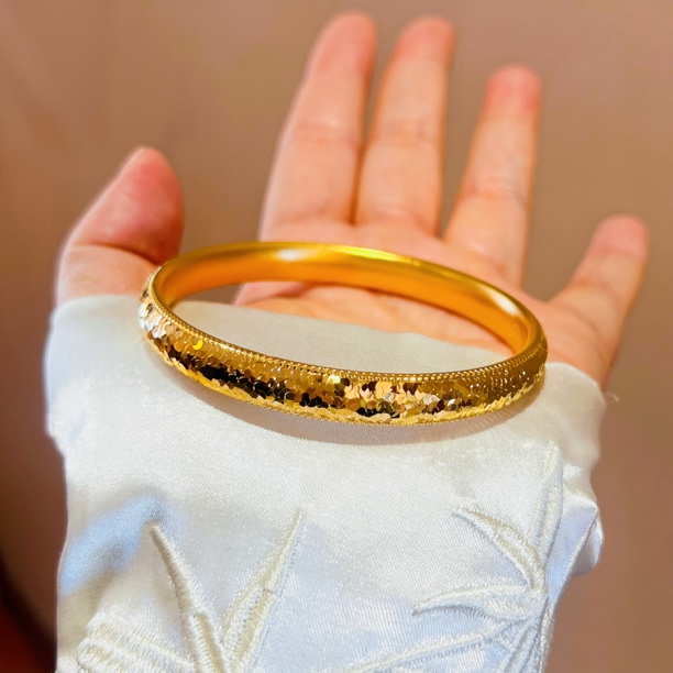 铜合金手镯 8mm铜合金碎冰冰金色泥鳅背手镯实心气质百搭