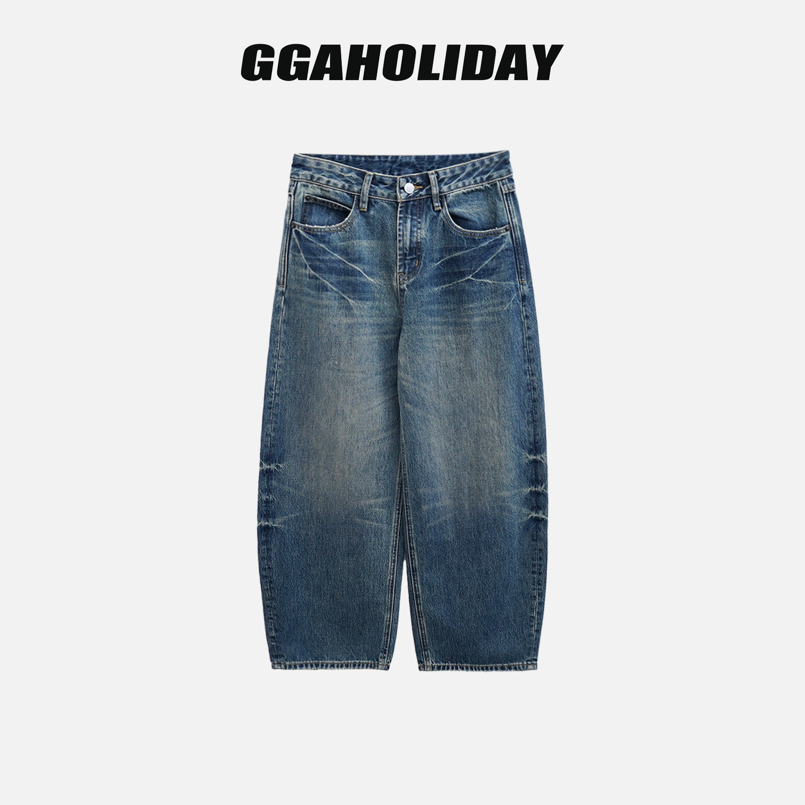 【上新】GGAHOLIDAY时尚复古百搭水洗做旧弯刀长裤牛仔裤-153303