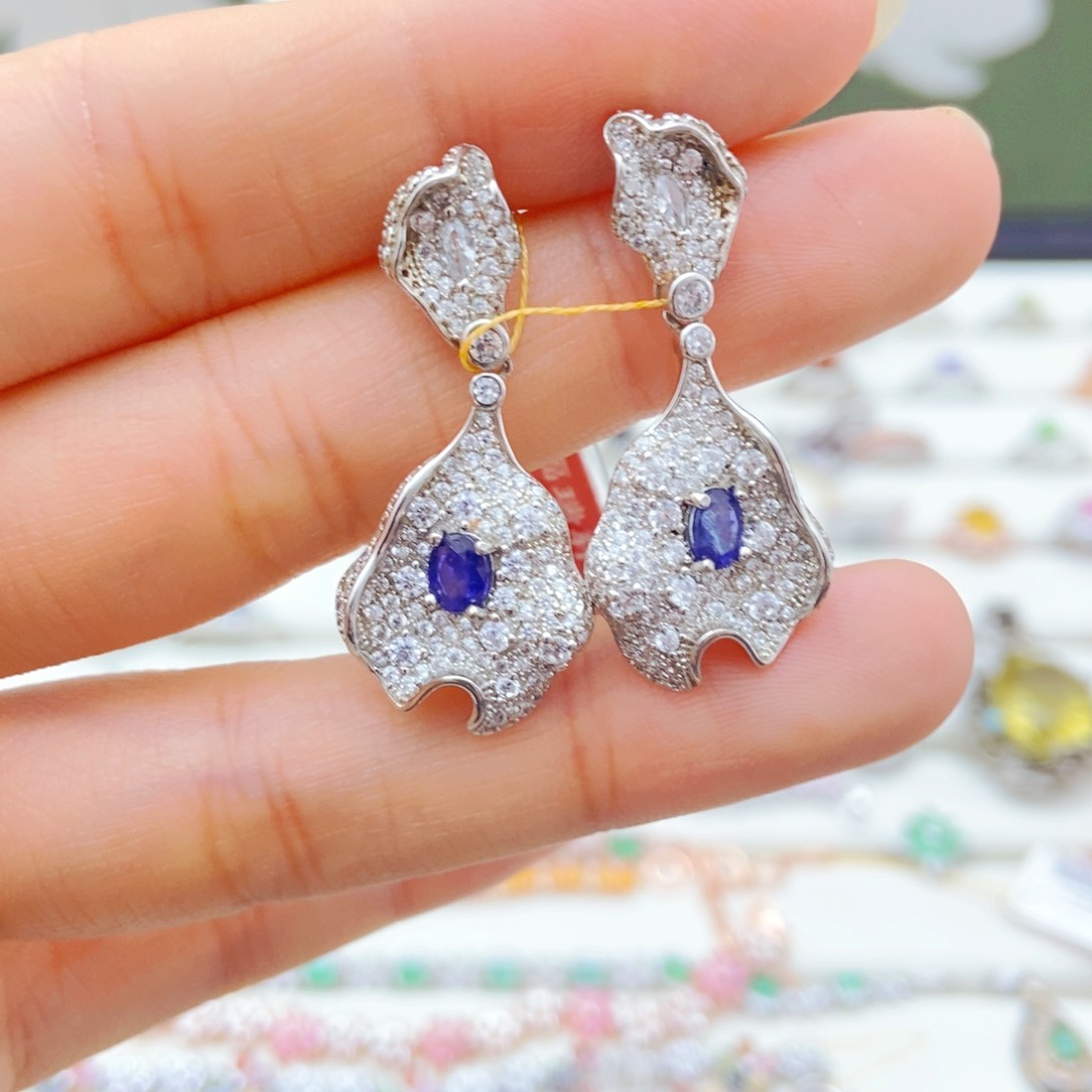 耳饰蓝宝石银S925镶嵌