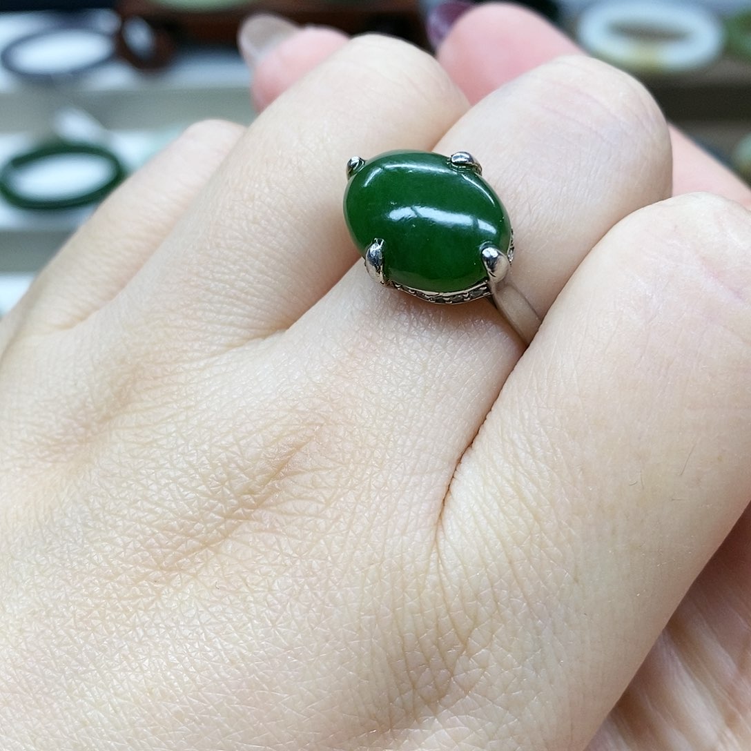 【闪购商品】和田玉（碧玉）戒指银S925镶嵌