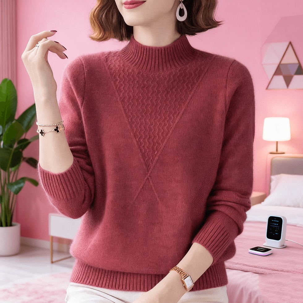 高档纯羊绒衫妈妈加厚秋冬新款宽松百搭保暖套头半高领针织打底衫