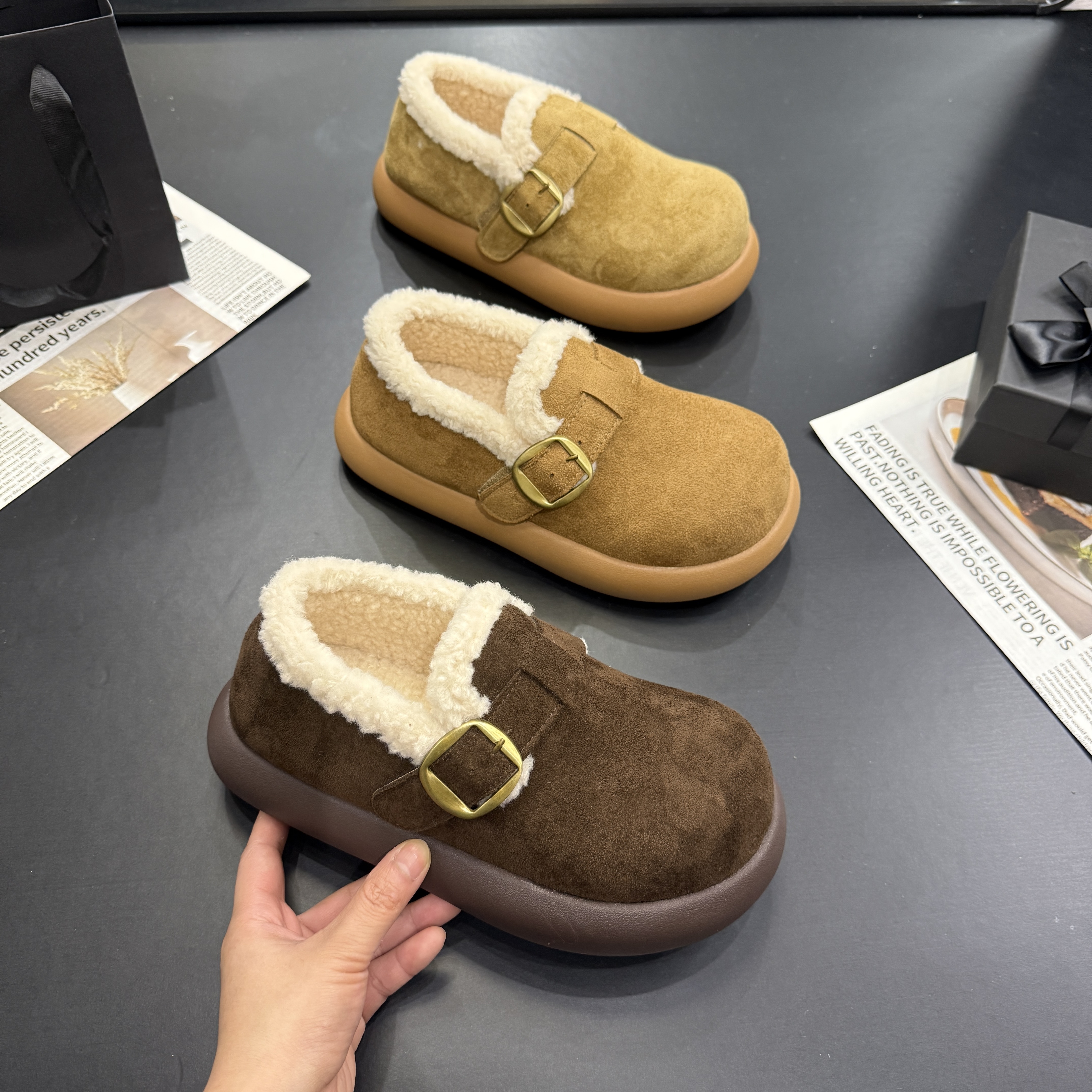 勃肯鞋女小个子增高厚底2025冬季加绒新款百搭韩版休闲时尚2512