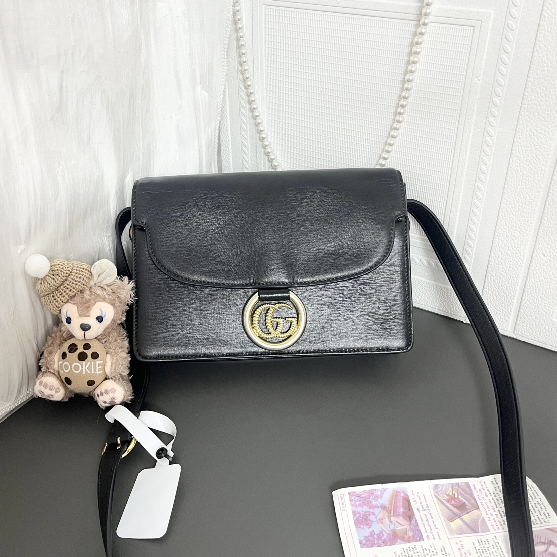 95新 GUCCI/古驰 95新黑色双G woc斜挎包