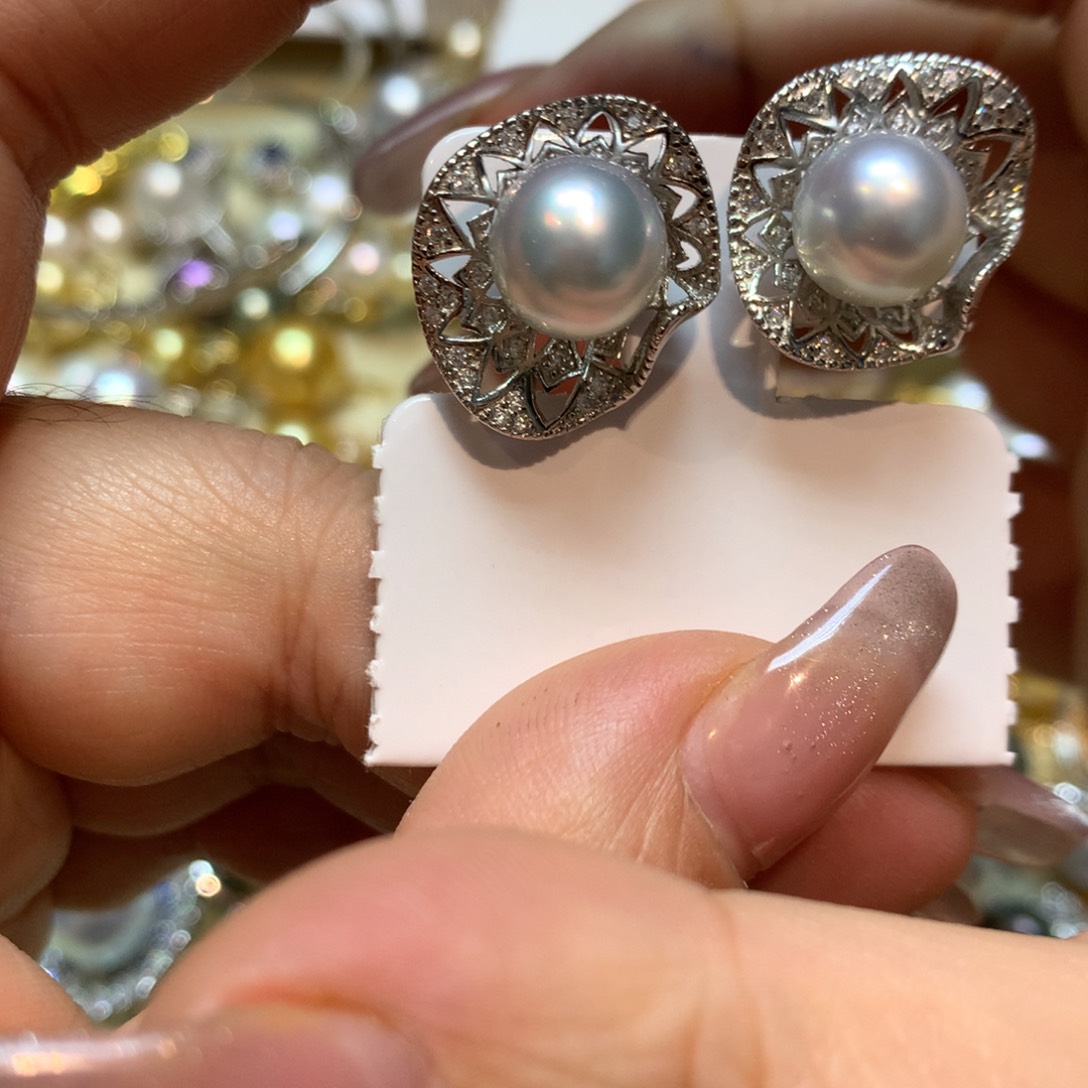 海水珍珠耳饰银S925镶嵌