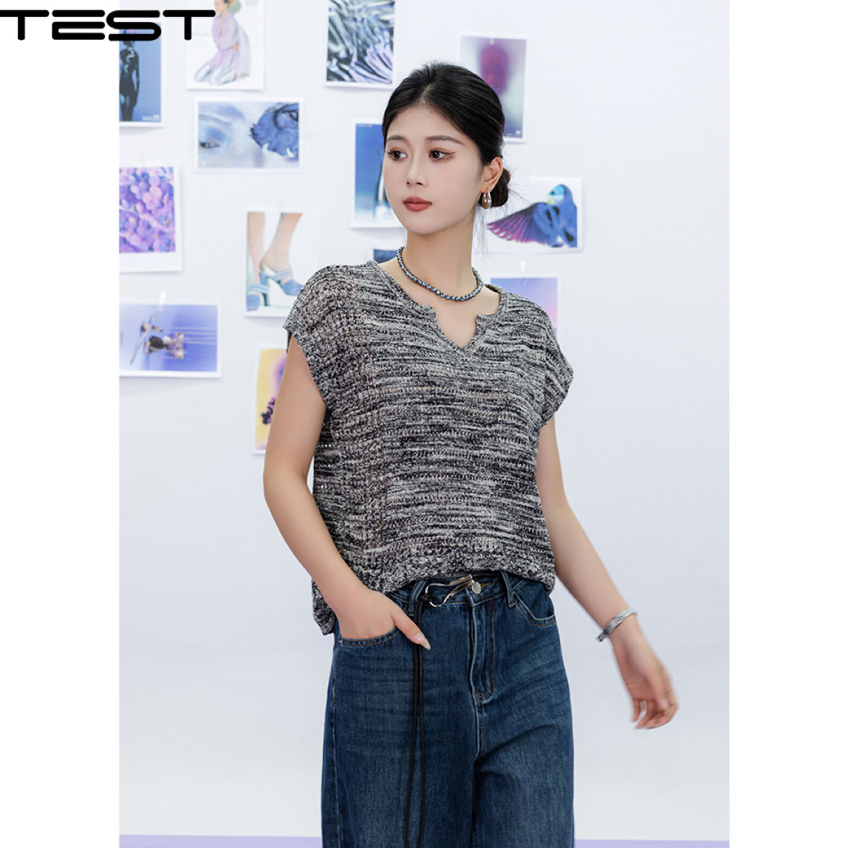 武冈她之蝶25早秋上衣 1253030款时尚细针织上衣