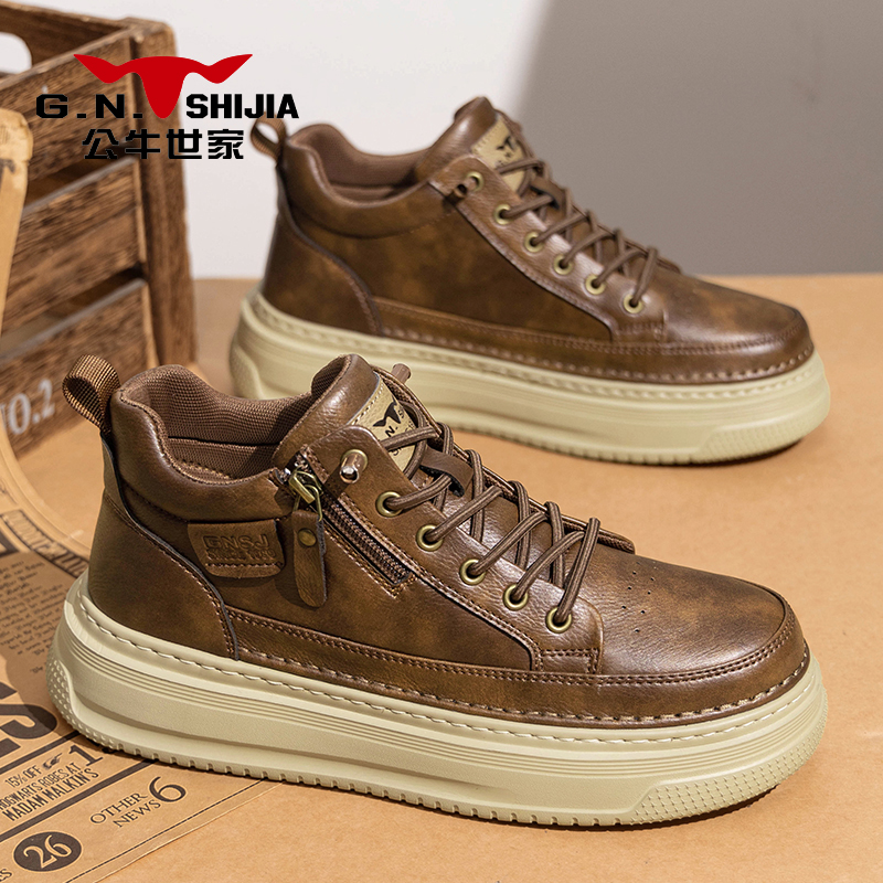 公牛世家男士侧拉链时尚潮鞋百搭时尚中帮板鞋潮流韩版秋冬马丁靴