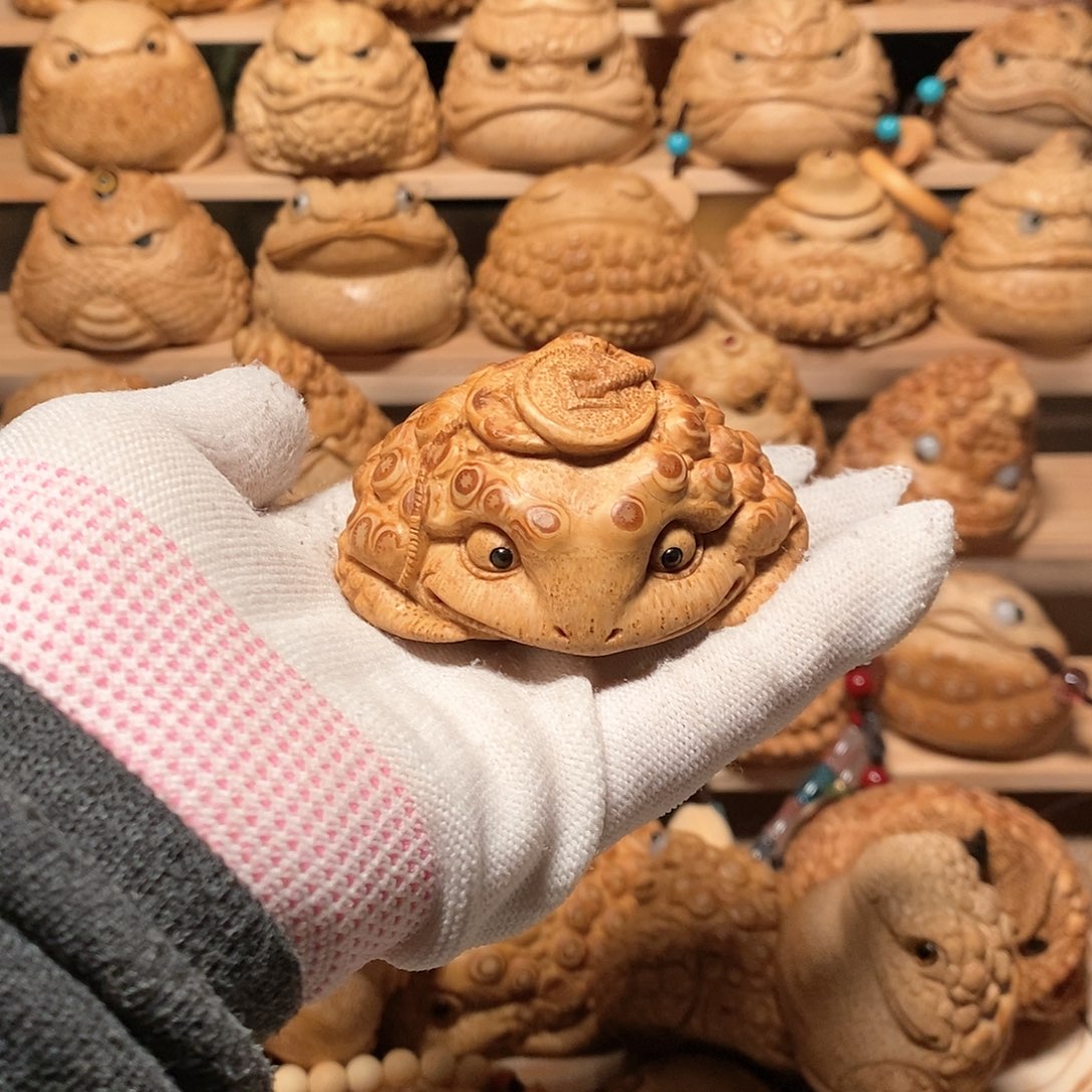 竹美**真竹根雕金蟾竹根雕