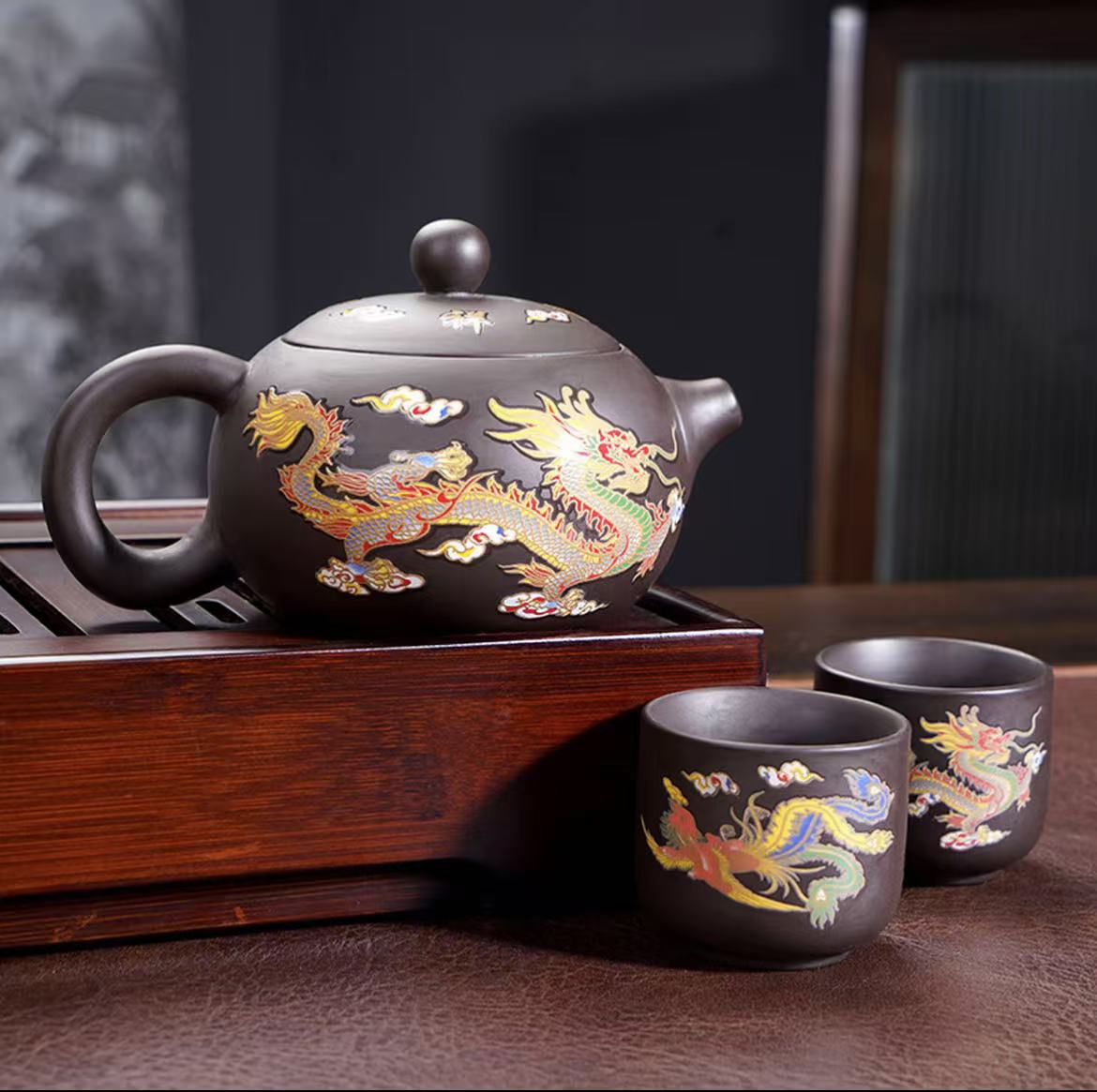 （镜子专用）龙凤呈祥西施1壶2杯