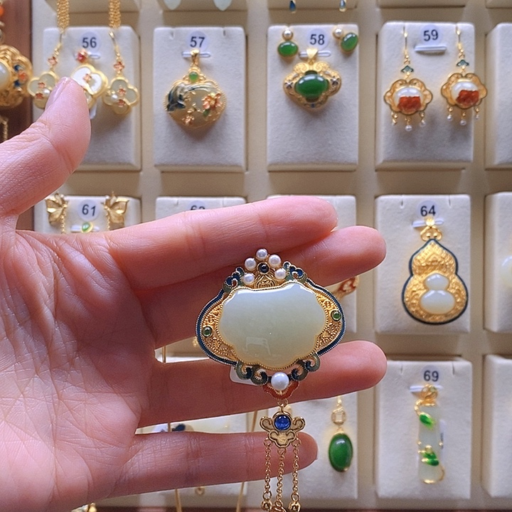 和田玉颈饰银S925镶嵌