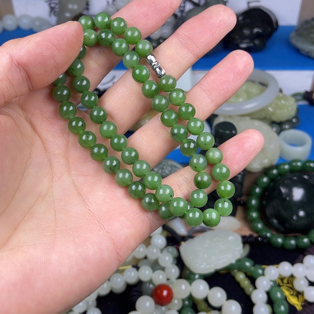 和田玉未镶嵌颈饰和田玉俄罗斯碧玉妈妈链8毫米