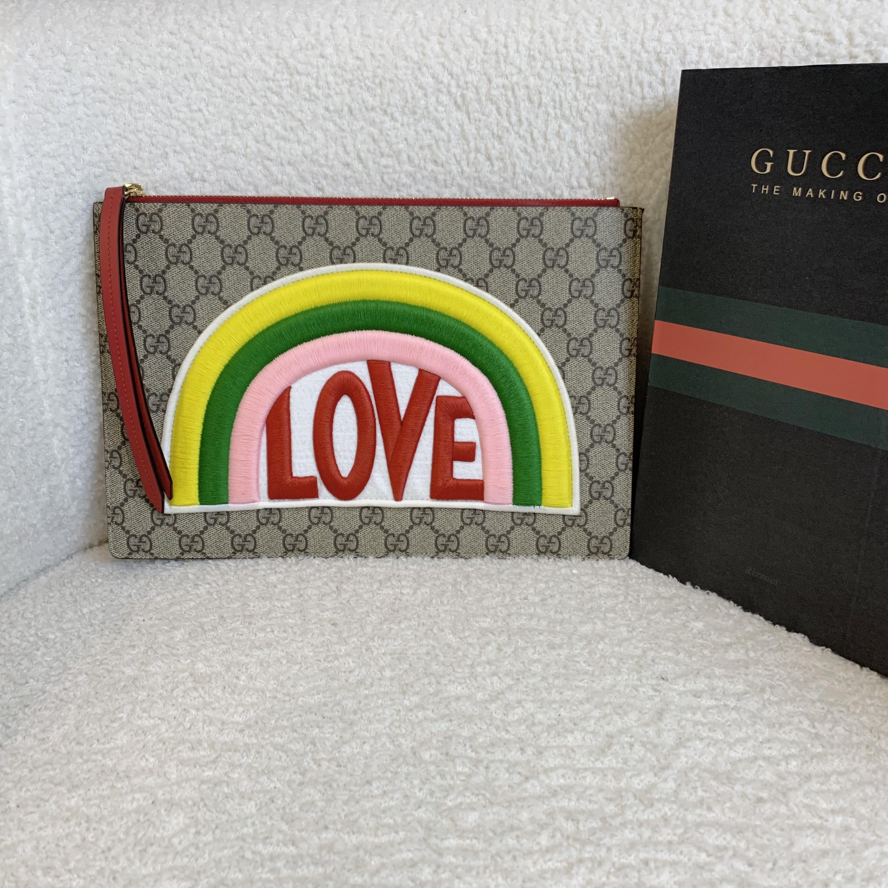 99新 GUCCI/古驰 壹臻/彩虹刺绣老花手拿包 24297977 