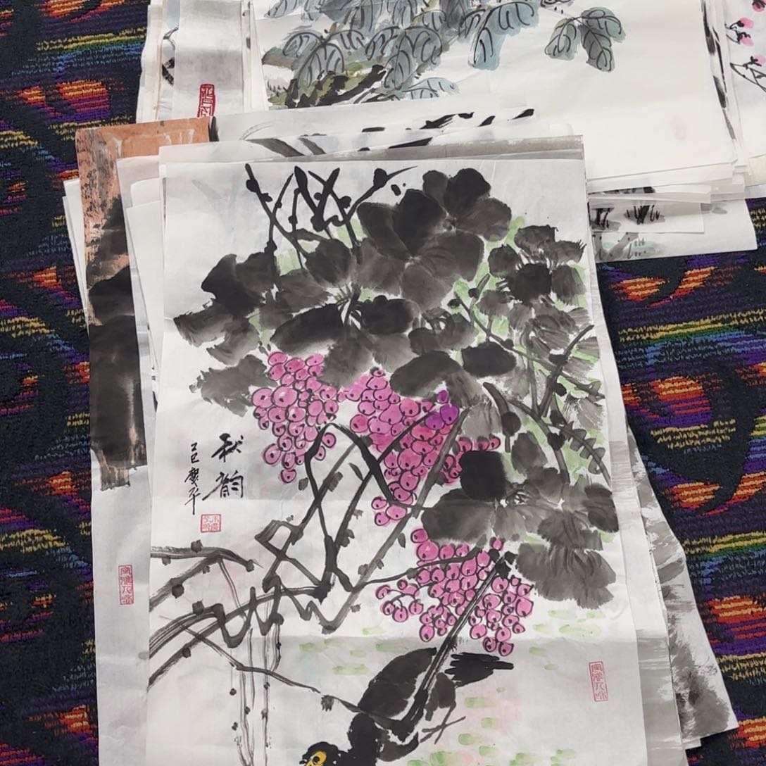 国画朱庆平四尺三开童