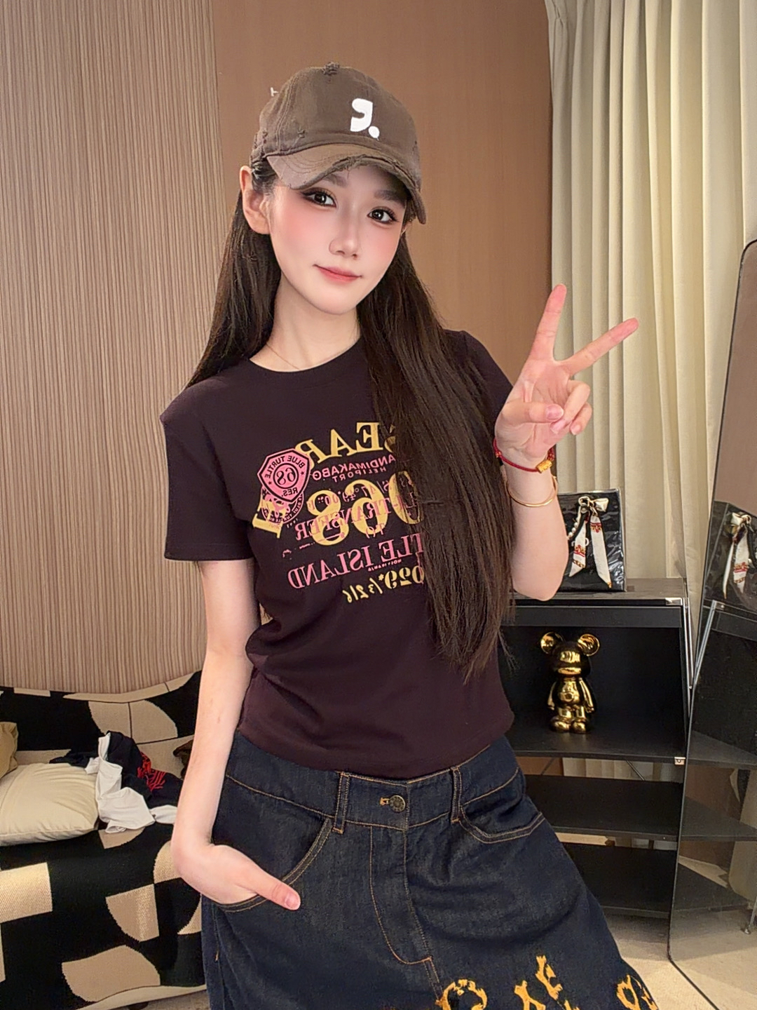 小马-简约字母圆领短袖显瘦新款设计T恤2151