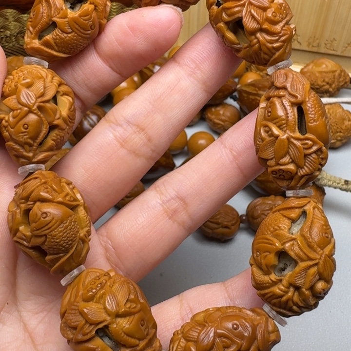 橄榄核手串/手链鱼戏莲花