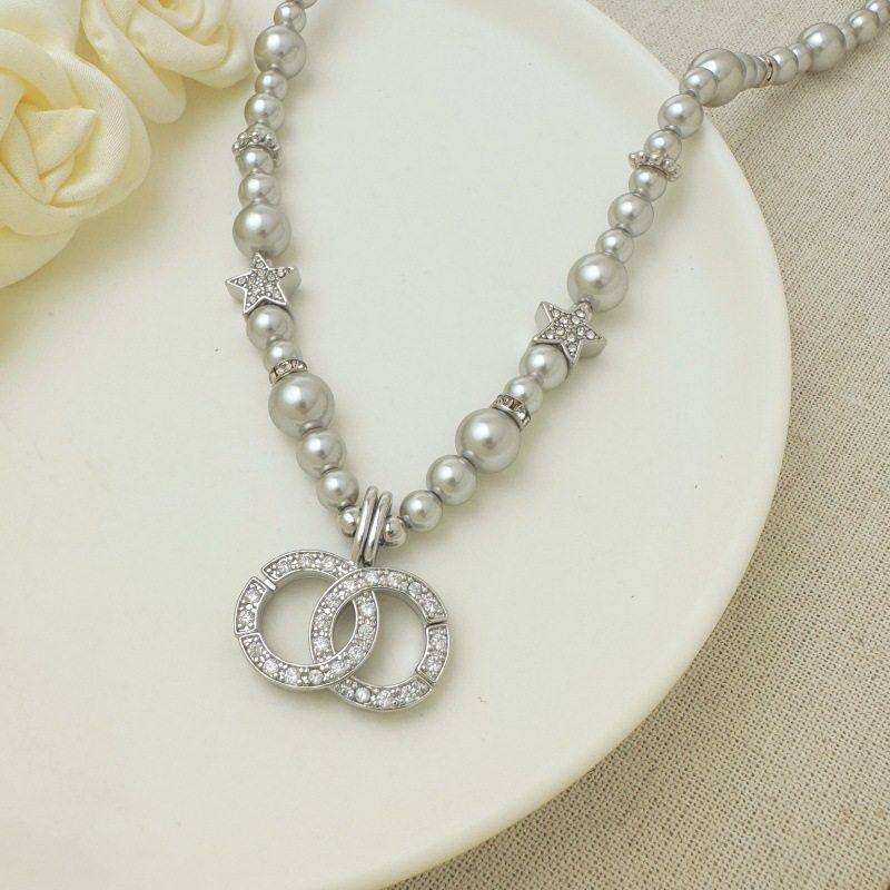 铜合金锆石项链 轻奢灰色锆石星星交叉项链小香风气质时尚百搭