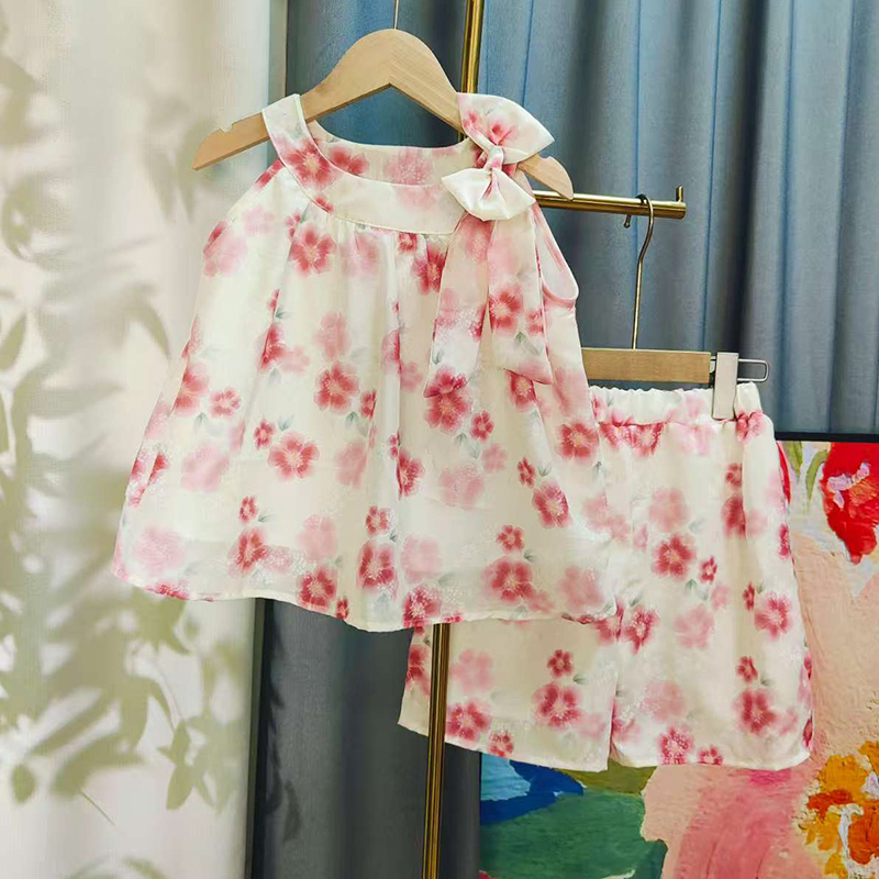 2025女童蝴蝶结夏季套装公主风超仙碎花套装百搭舒适洋气