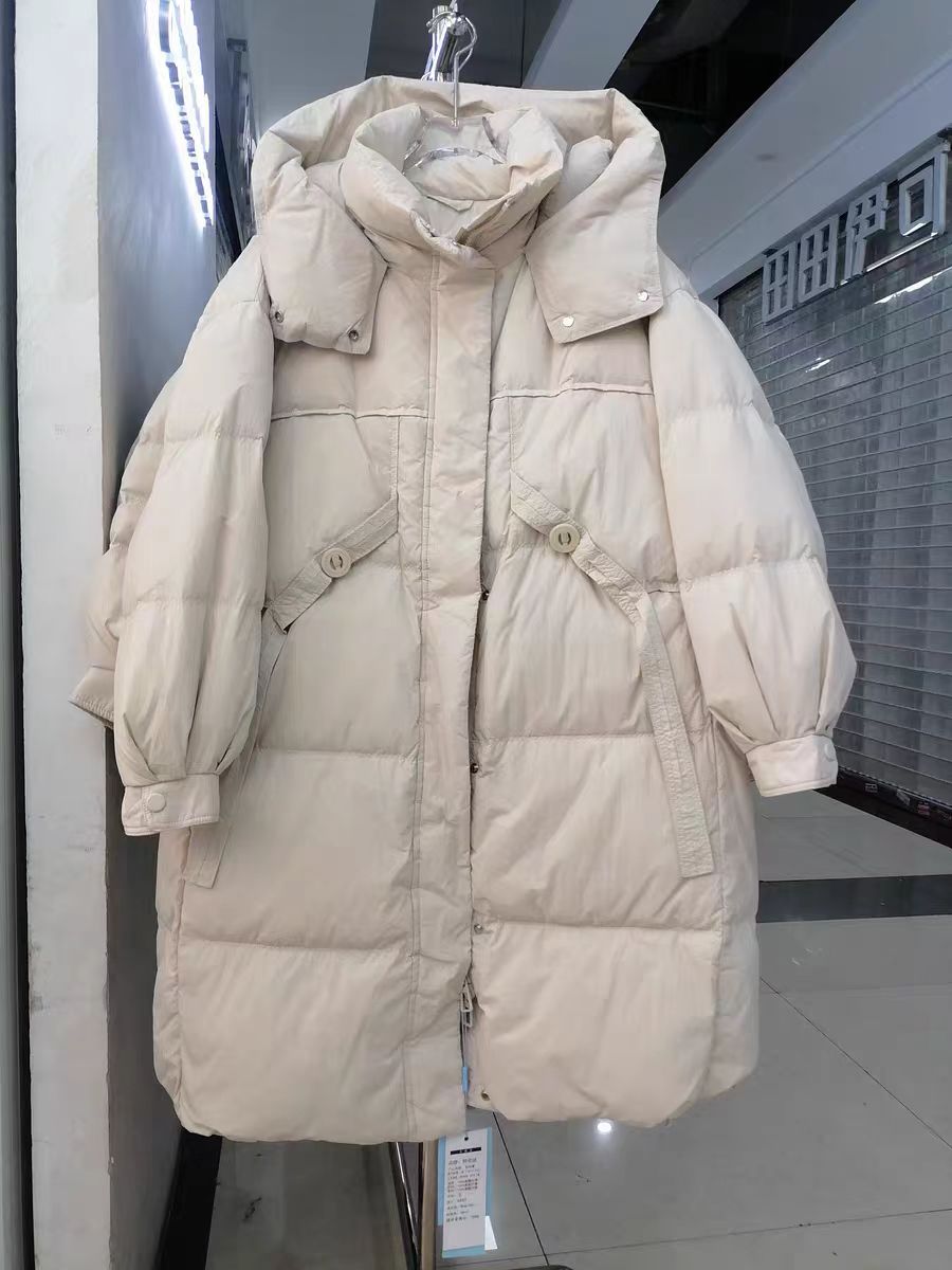 保暖中长款女连帽条纹常规女装冬季潮流女款大码羽绒