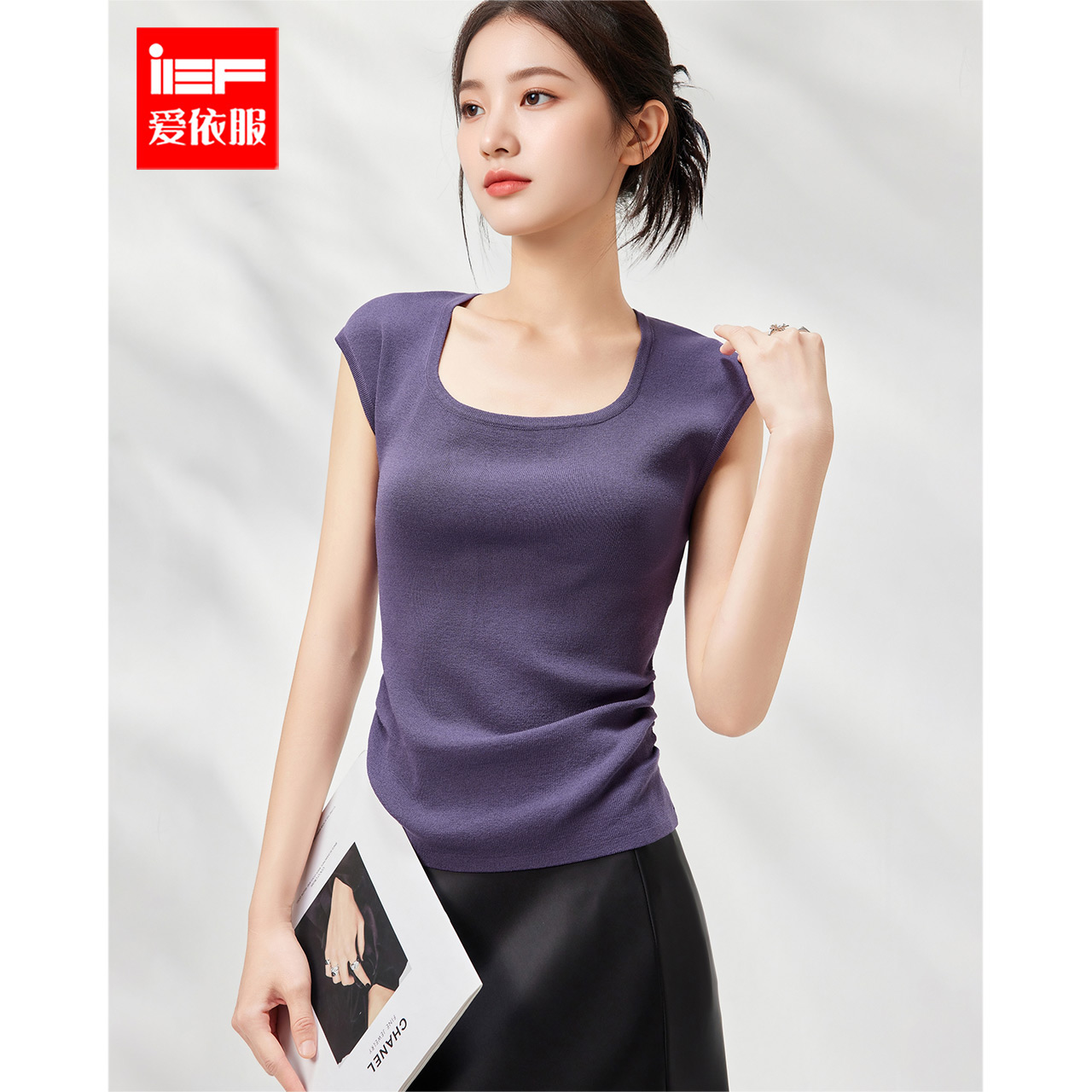 IEF/爱依服2025夏季新款通勤名媛蕾丝文艺气质时尚百搭女毛织上衣
