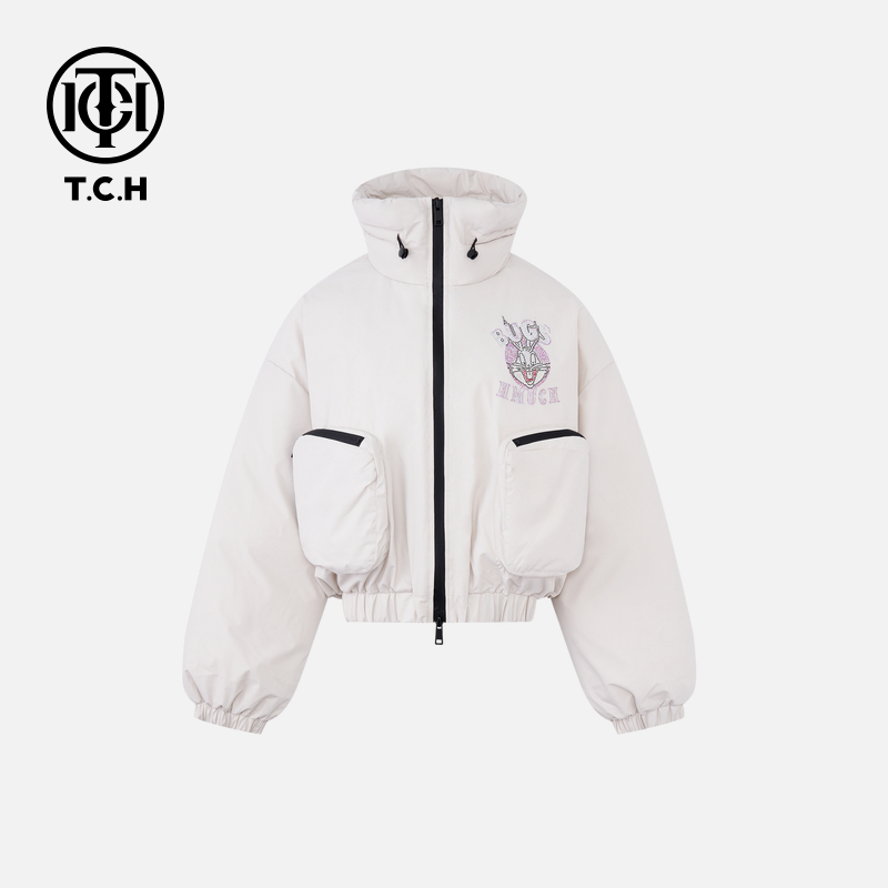 轻奢-TCH冬季杏色大口袋兔兔连帽短款运动户外羽绒服T72C19E9003