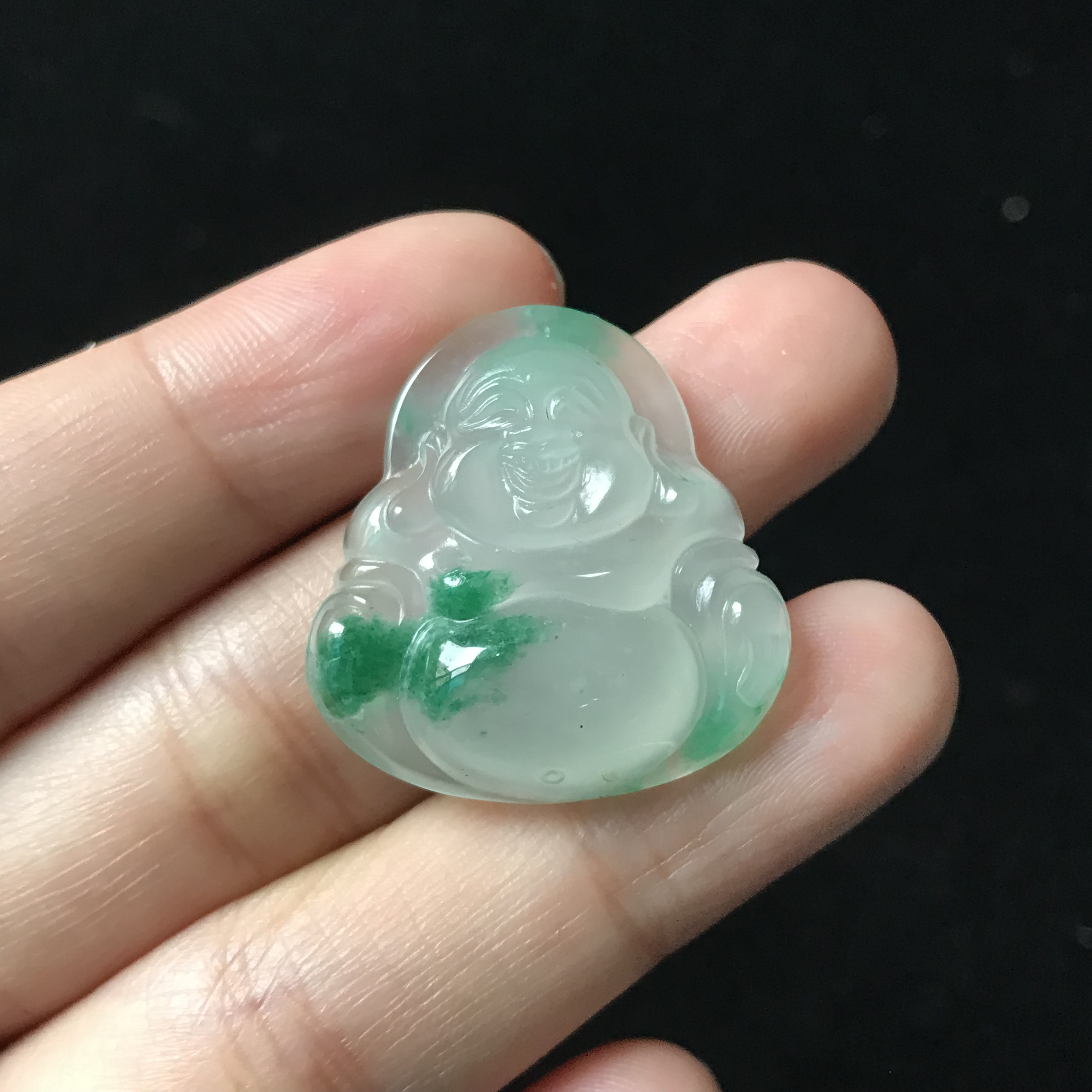 高品质冰透非洲翠飘花佛公吊坠26.4*25*6.8mm
