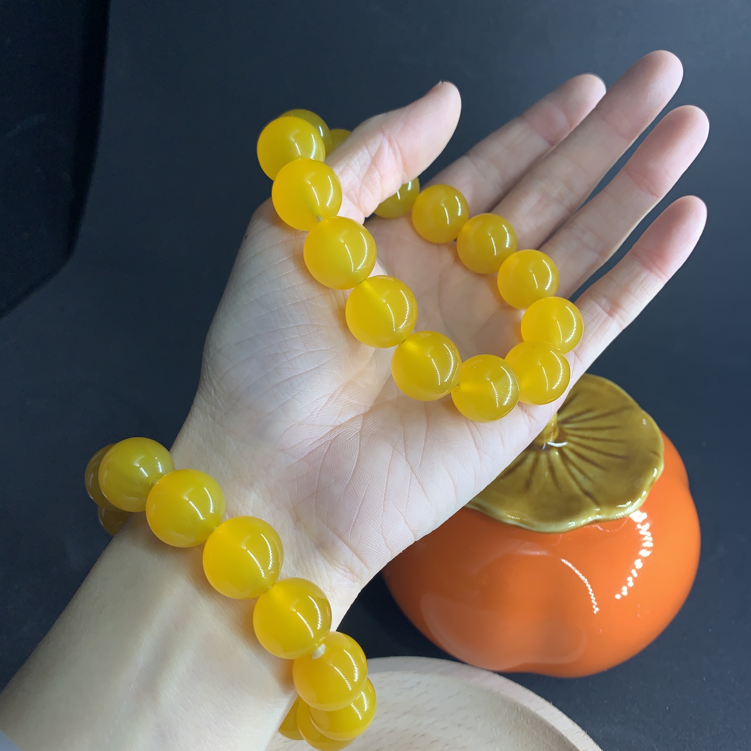 蜜蜡色玛瑙玉石单圈手串卡14大颗粒男女款