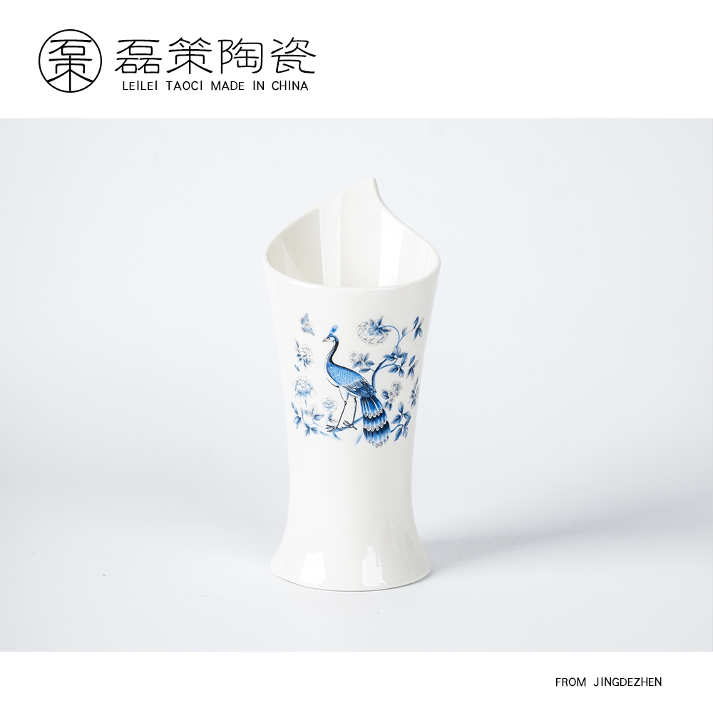 景德镇高温青花大容量单筷子筒 家用简约带孔带沥水孔 创意新款