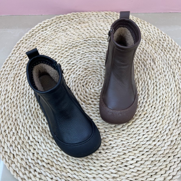 复古简约软底防滑真皮牛皮保暖妈妈短靴