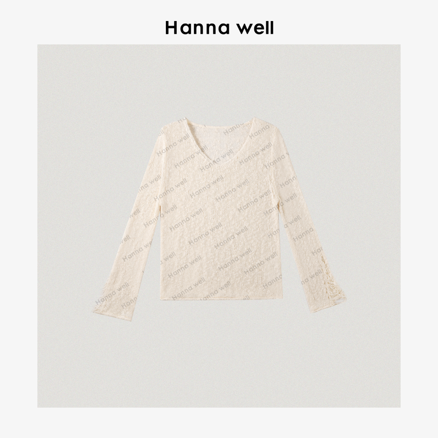 妞子与墩子 “破烂袖” 定纺棉流苏设计V领针织衫 25春夏 SY5A0251