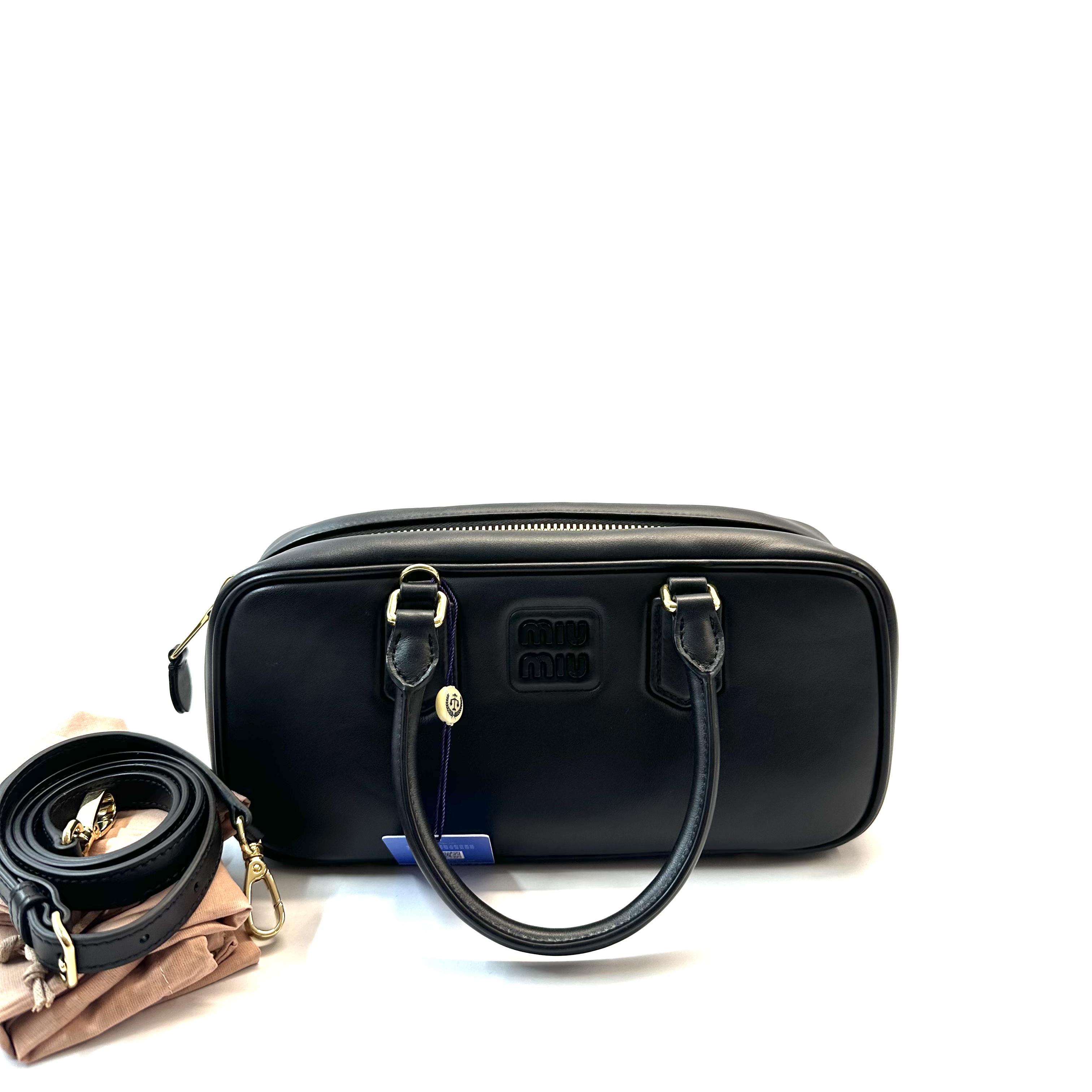 95新 MIU MIU/缪缪 98新Arcadie系列 黑色保龄球手提单肩包 中号