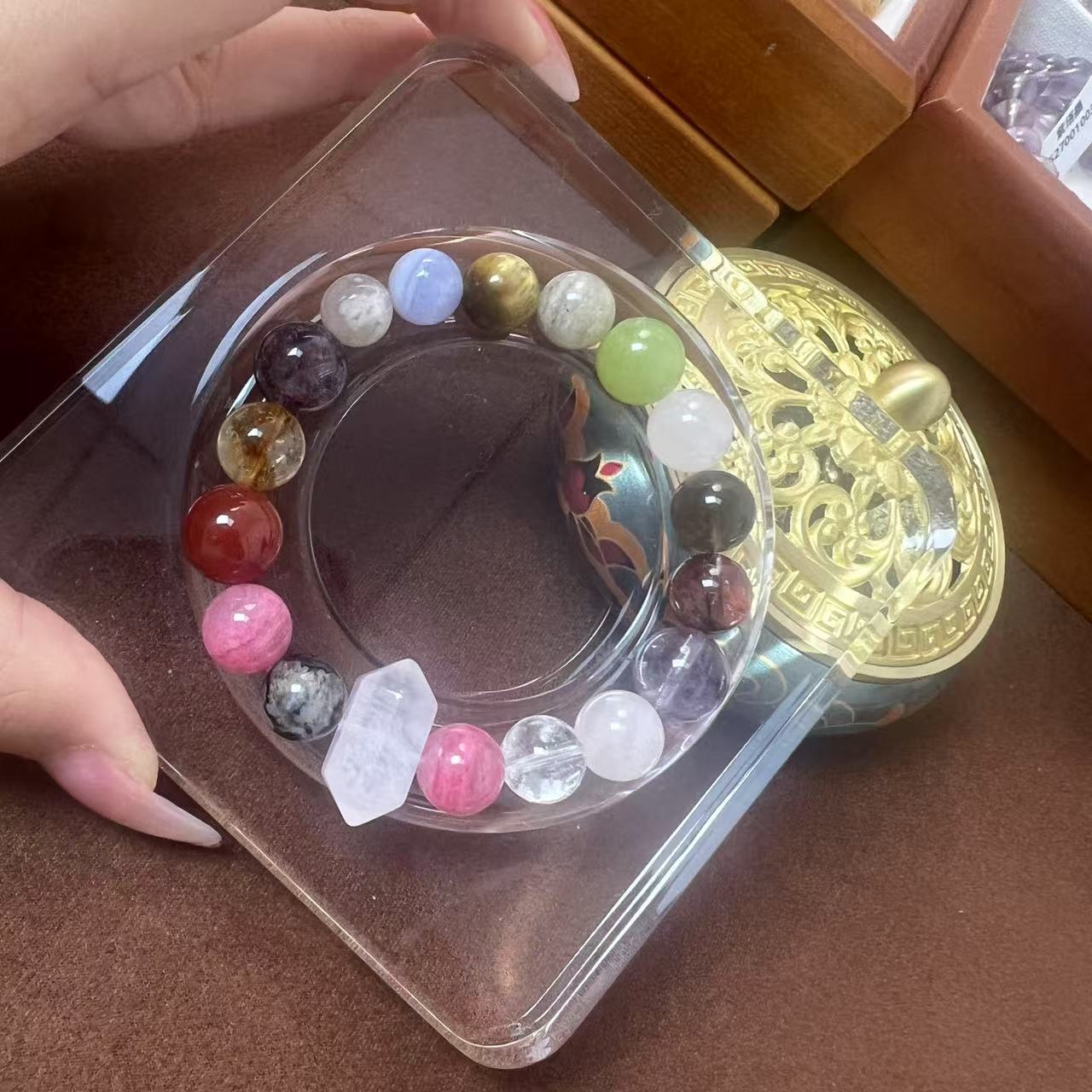 双尖粉水晶多宝手链天然水晶