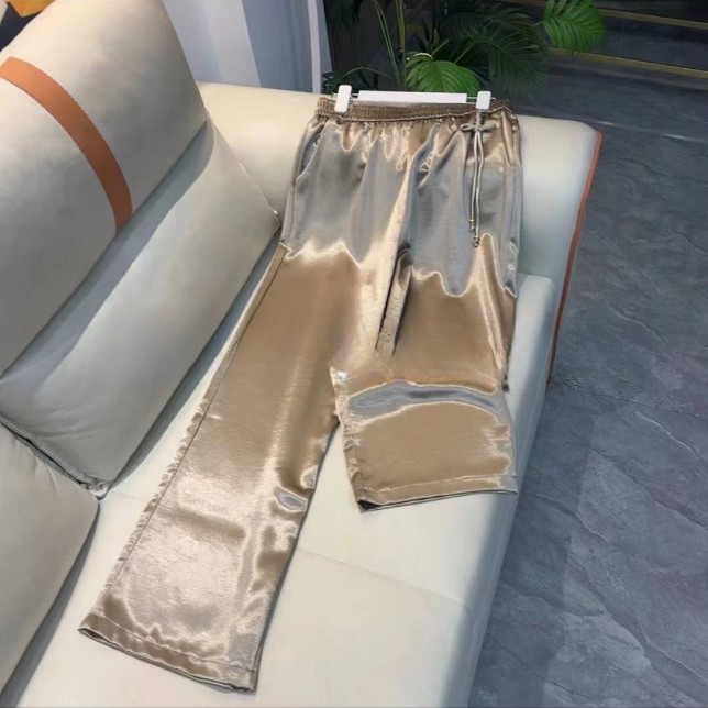 鎏金缎面新中式长裤显瘦阔腿裤